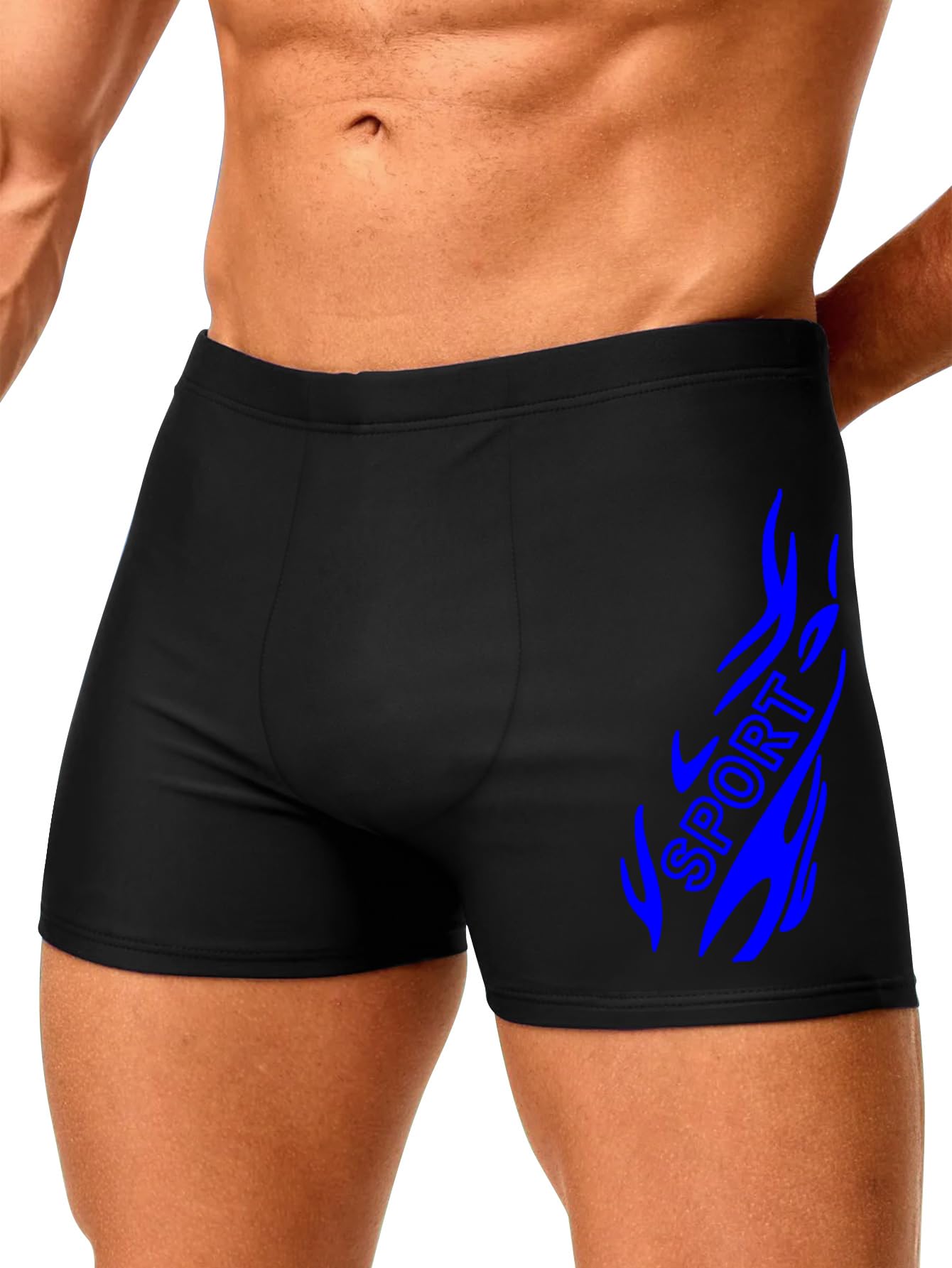 Sexy Code 1701 Men's Athletic Swim Jammers Square Leg Compression Swimsuit Quick Dry Training Swim Shorts with Drawstring