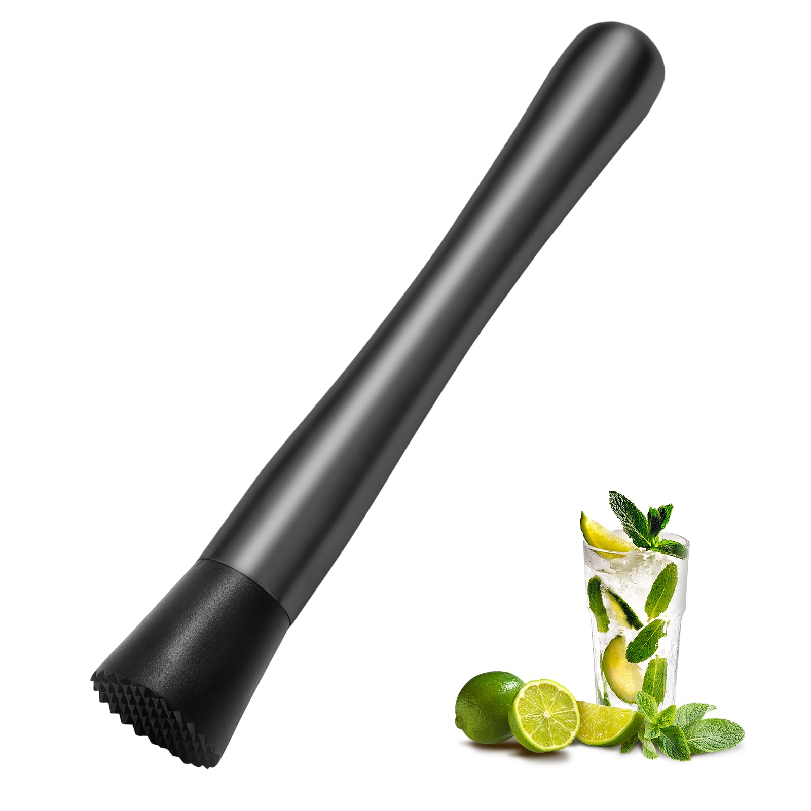 8 Inch Stainless Steel Cocktail Muddler and Mixing Spoon Home Bar Tool Set - Create Delicious Mojitos Old Fashioned/Mint Julep/Other Fruit Based Drinks (Black)