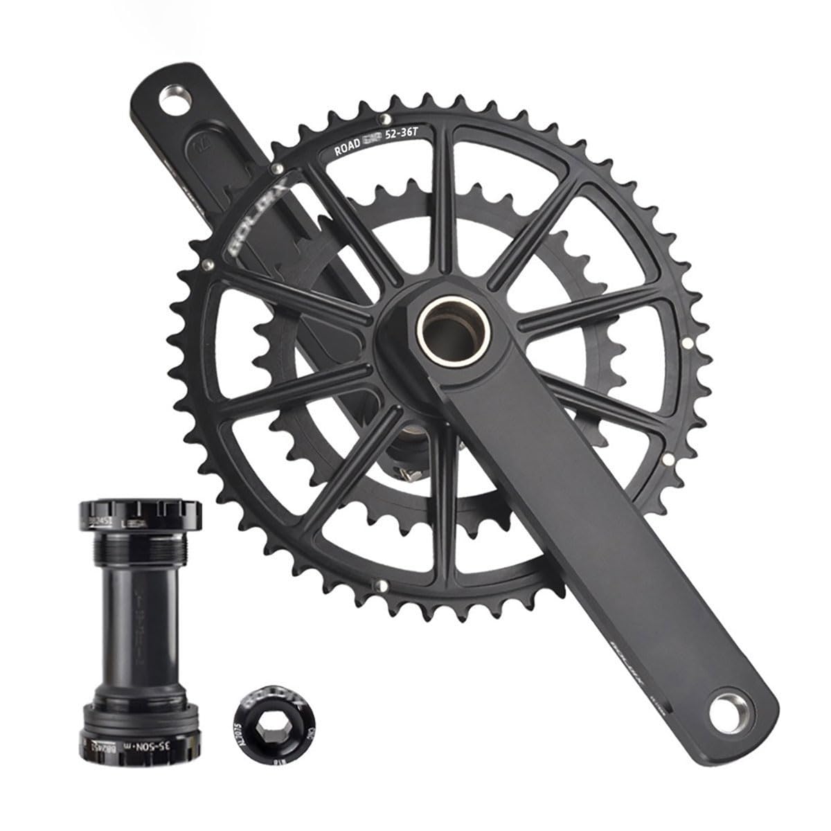 HZXQCVB 165/170/172.5/175mm Road Bike Crankset 34-50T/ 36-52T /39-53T Double Chainring Crank Arm Set Aluminum Alloy Crank Set With Bottom Bracket For 10/11 Speed(52-36T,172.5mm)