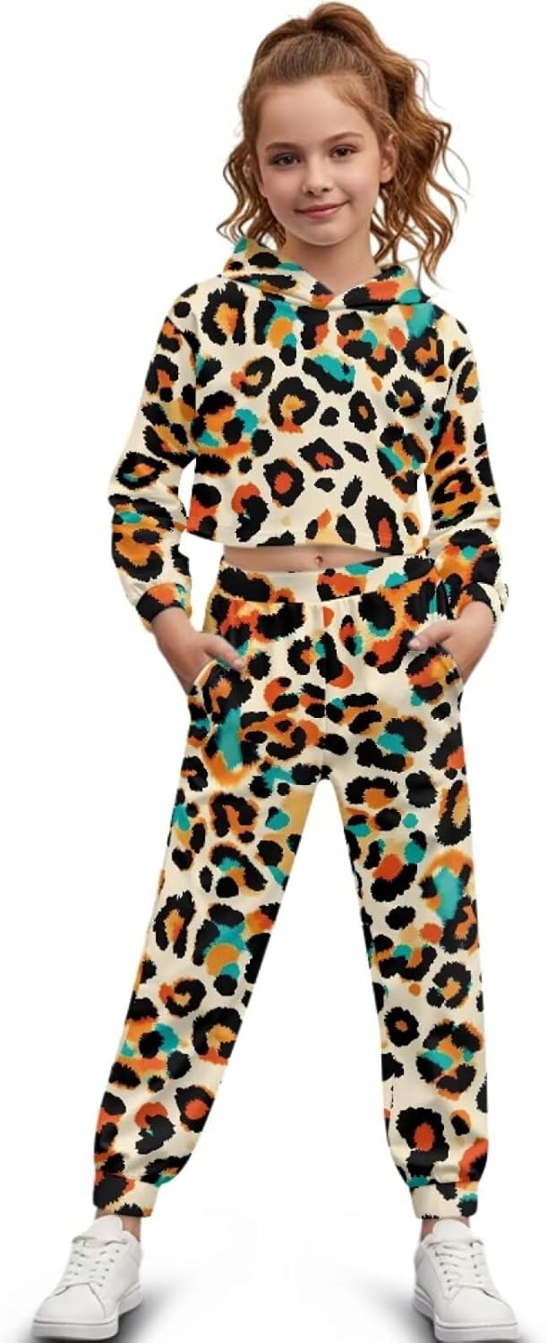 Girls Sweatsuits Set Casual Pullover Tracksuits Outfits for Girls 4-5 Toddler Crop Tops Sweatshirt Sweatpants