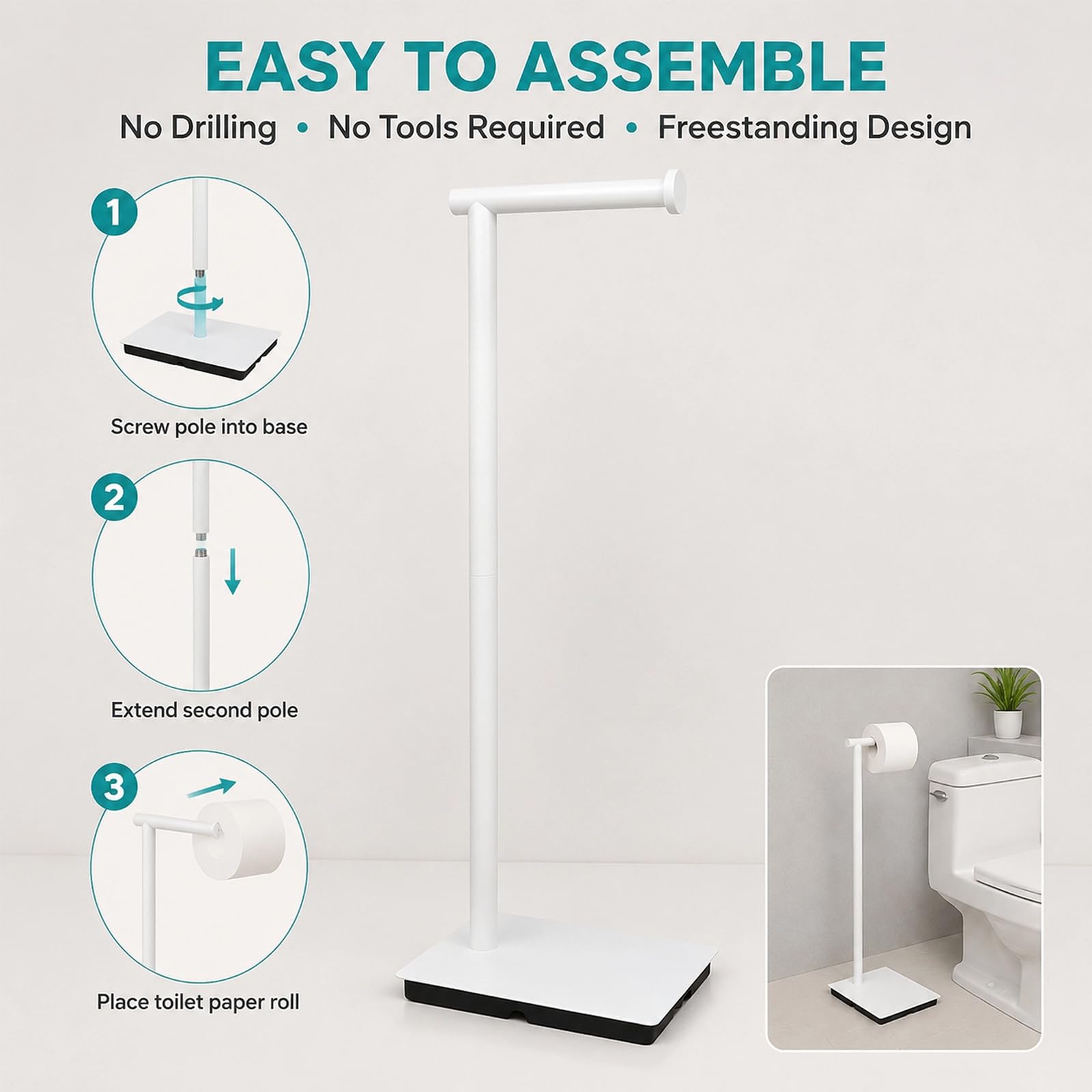 Portarotolo da Terra, Portarotolo con Base Rettangolare | Portarotolo E Contenitore Per Carta Igienica in Acciaio Inox 304 Per Bagno