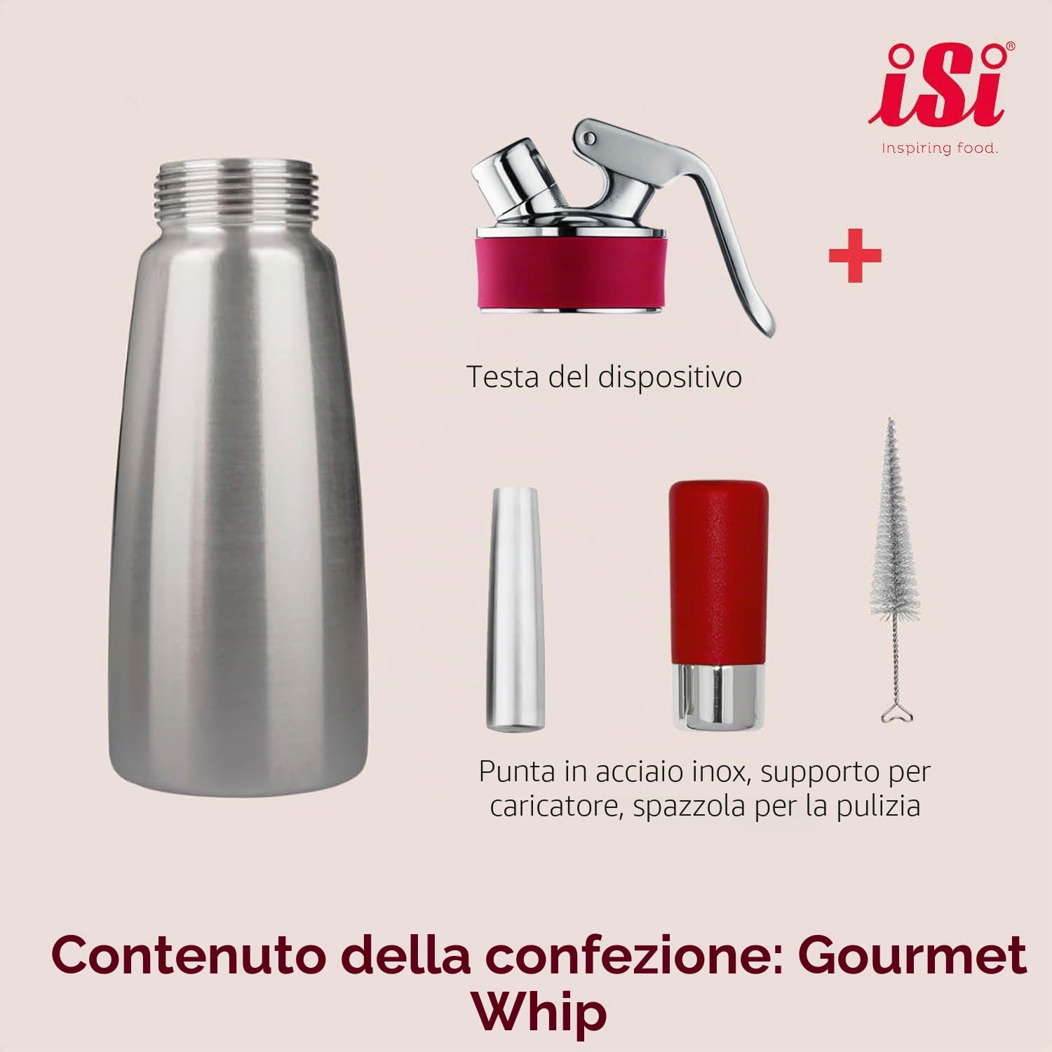 iSi Dispenser per crema da 500 ml, Gourmet Whip Plus, 0,5 litri, in acciaio inossidabile di alta qualità, funzionante con iSi capsule di crema, per creme, salse calde e fredde, zuppe, espumas e dessert
