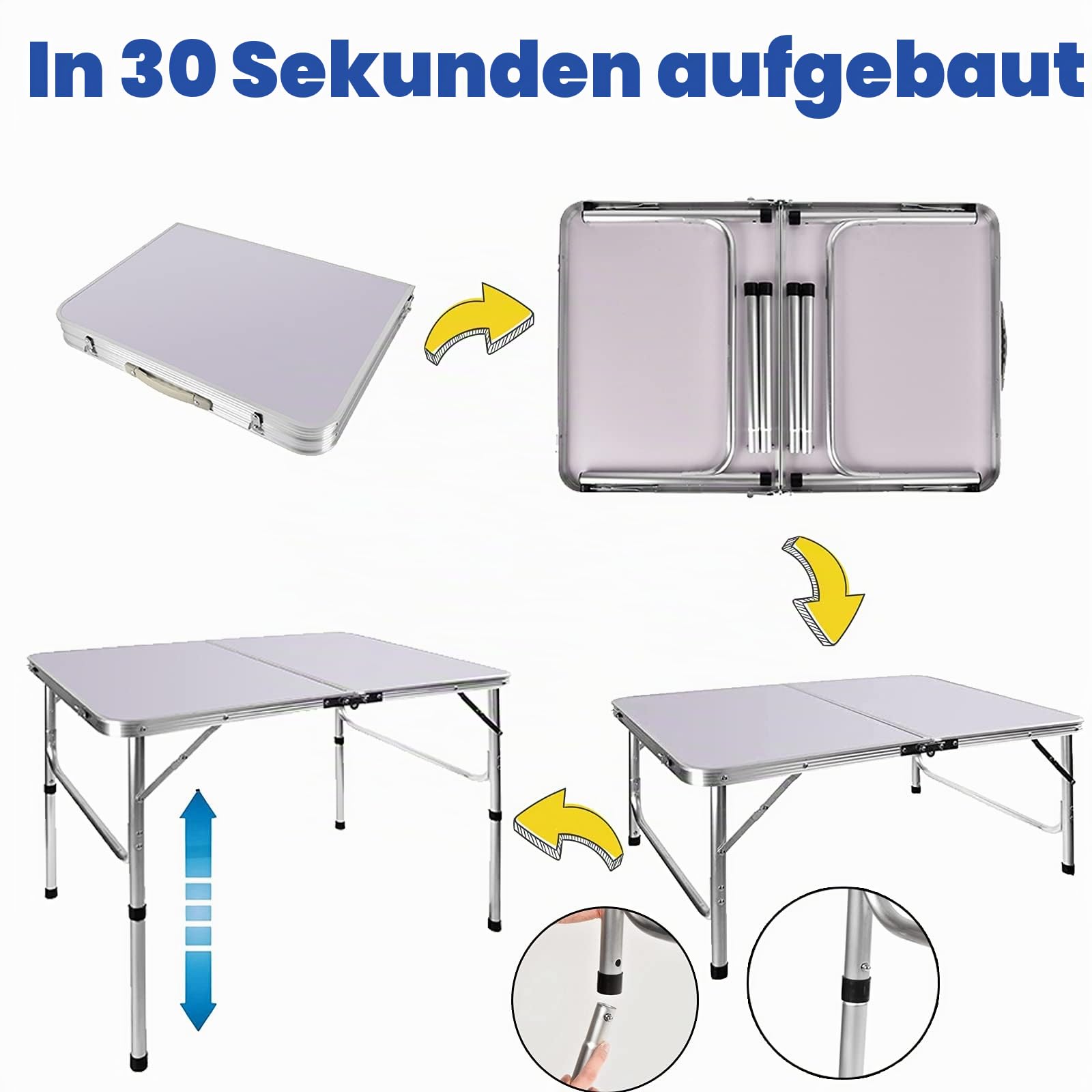 91 cm höhenverstellbarer Klapptisch, Aluminium, faltbar, tragbar, Camping, Picknick, Tisch für Outdoor, Innenbereich, Küche, Garten, Grillparty, kompakt, klein, platzsparend, zusammenklappbar, Zuhause