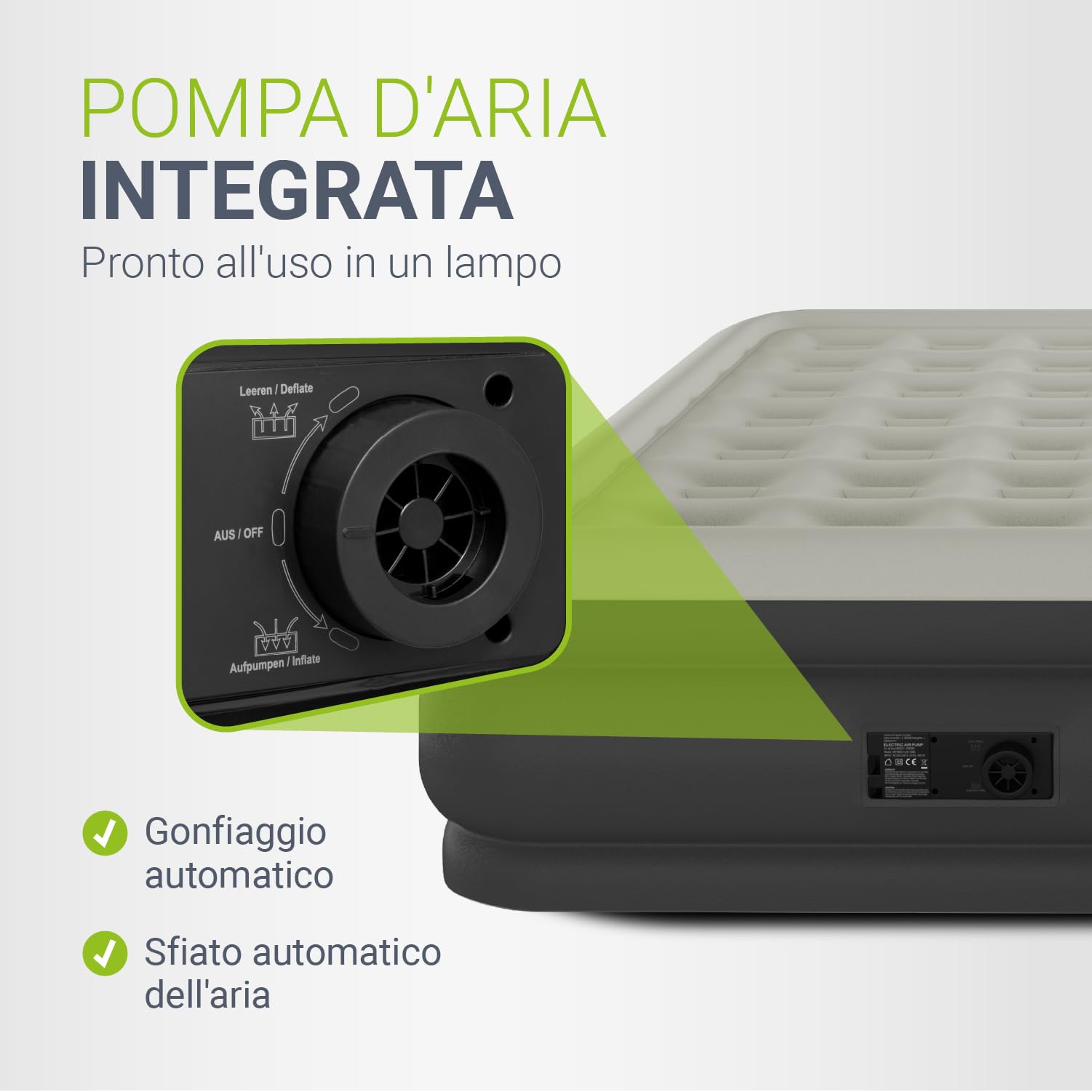 Juskys materasso gonfiabile Sapri L, colore antracite - Letto matrimoniale ad aria automatico e autogonfiante - Come letto per ospiti o per campeggio - Pompa integrata