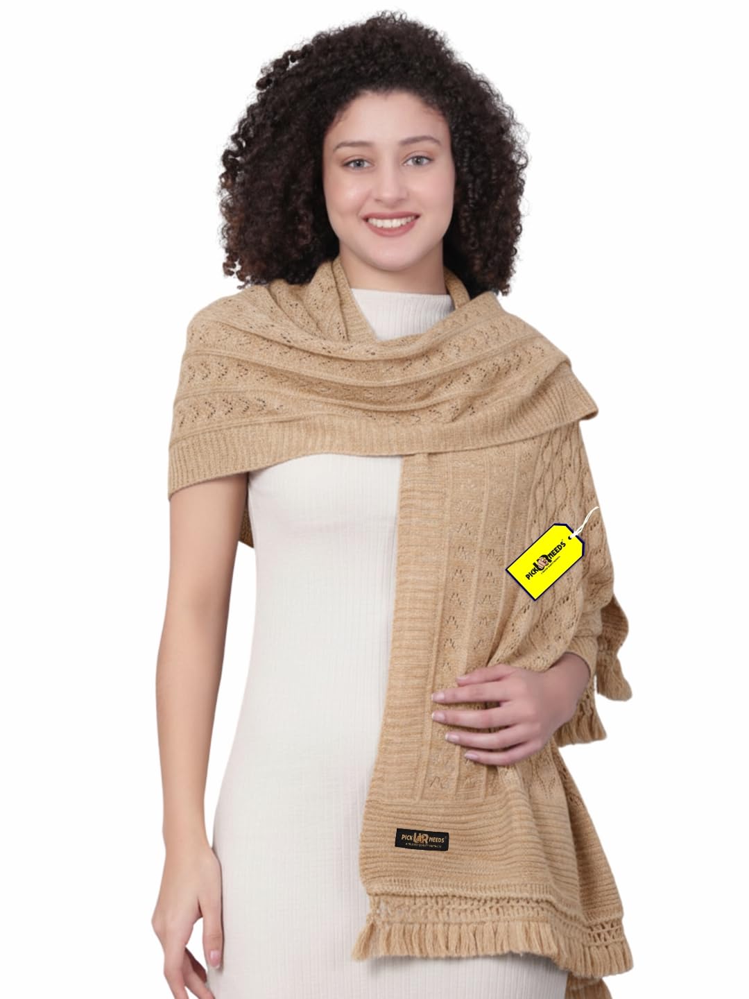 pick ur needs Women’s Premium Knitted Winter Soft Shawl Woolen Warm Stole with Elegant Lace Pattern & Tassels For Girls-picture-20