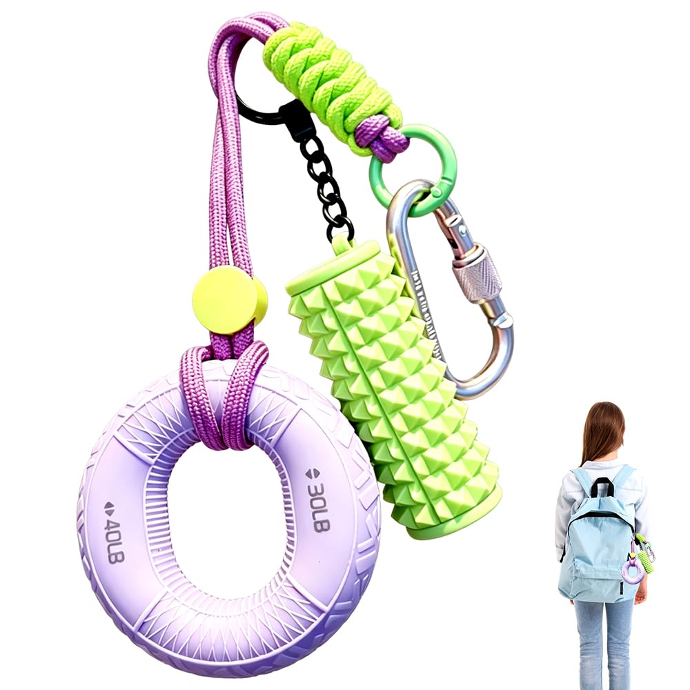 Grip Strengthener Keychain, 3D Grip Ring Foam Roller Bag Charm Stress Relief Keychains Silicone Hand Exerciser and Mini Foam Roller Portable Hand Exerciser Gym Keychain for Women Men