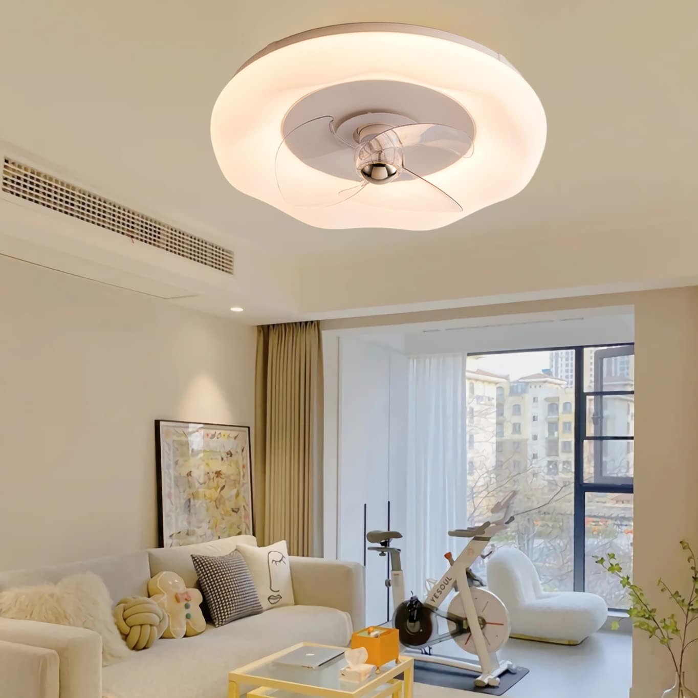 YUEGOO Ceiling Fans with Lamps,Ceiling Fan with Light and Remote Bladeless Ceiling Fan Silent 6 Speed Dimmable Ceiling Light Modern Fan with Lighting for Bedroom Living Room/a