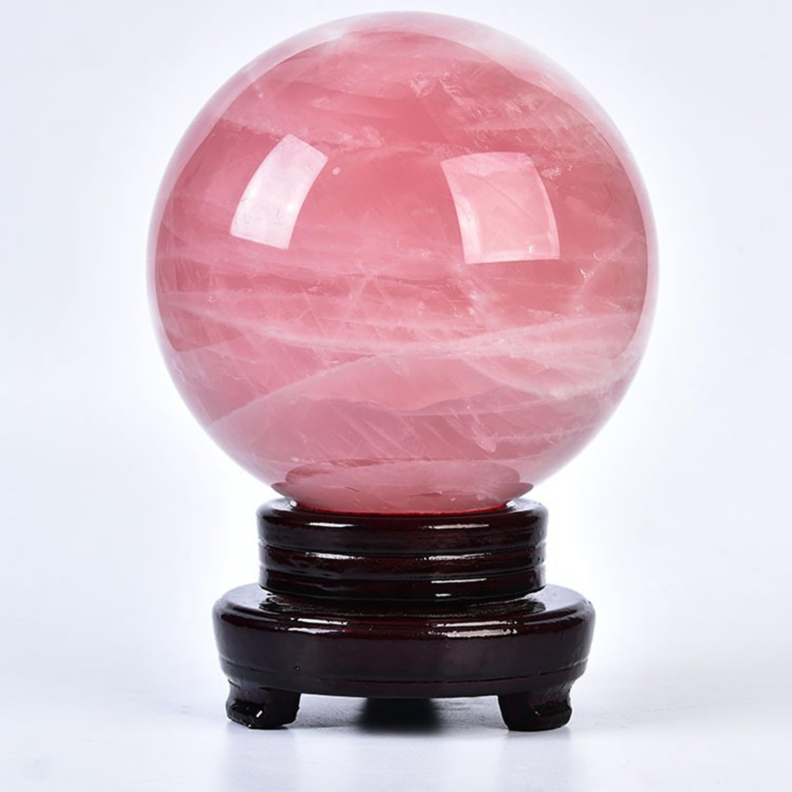 AARTERZZA Rose Quartz Crystals Sphere Crystal Ball Ornament with Wood Stand for Decoration, Scrying Mirror, Feng Shui,15cm/5.9in