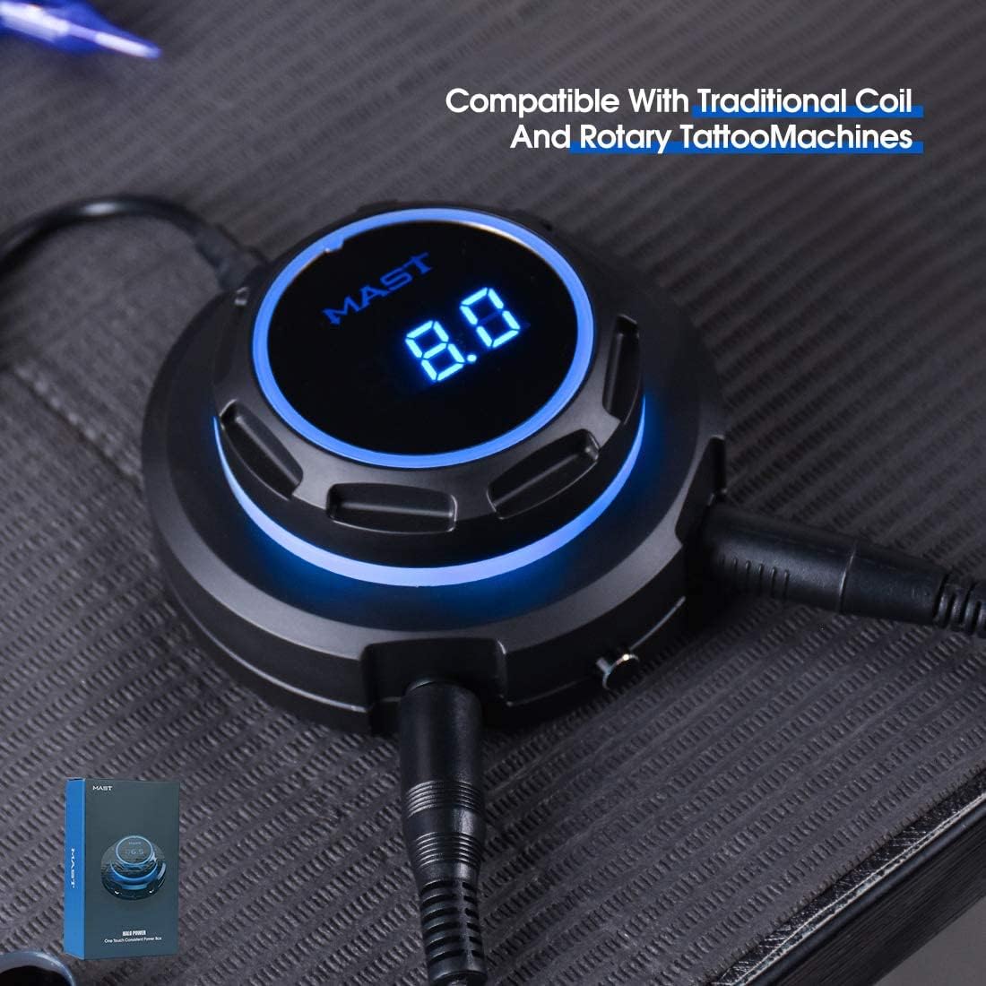 Mast Halo Tattoo Power Supply Blue Light Digital LCD Screen Display Stable Powerful 2A Power Supply for tattoo machine (blue)