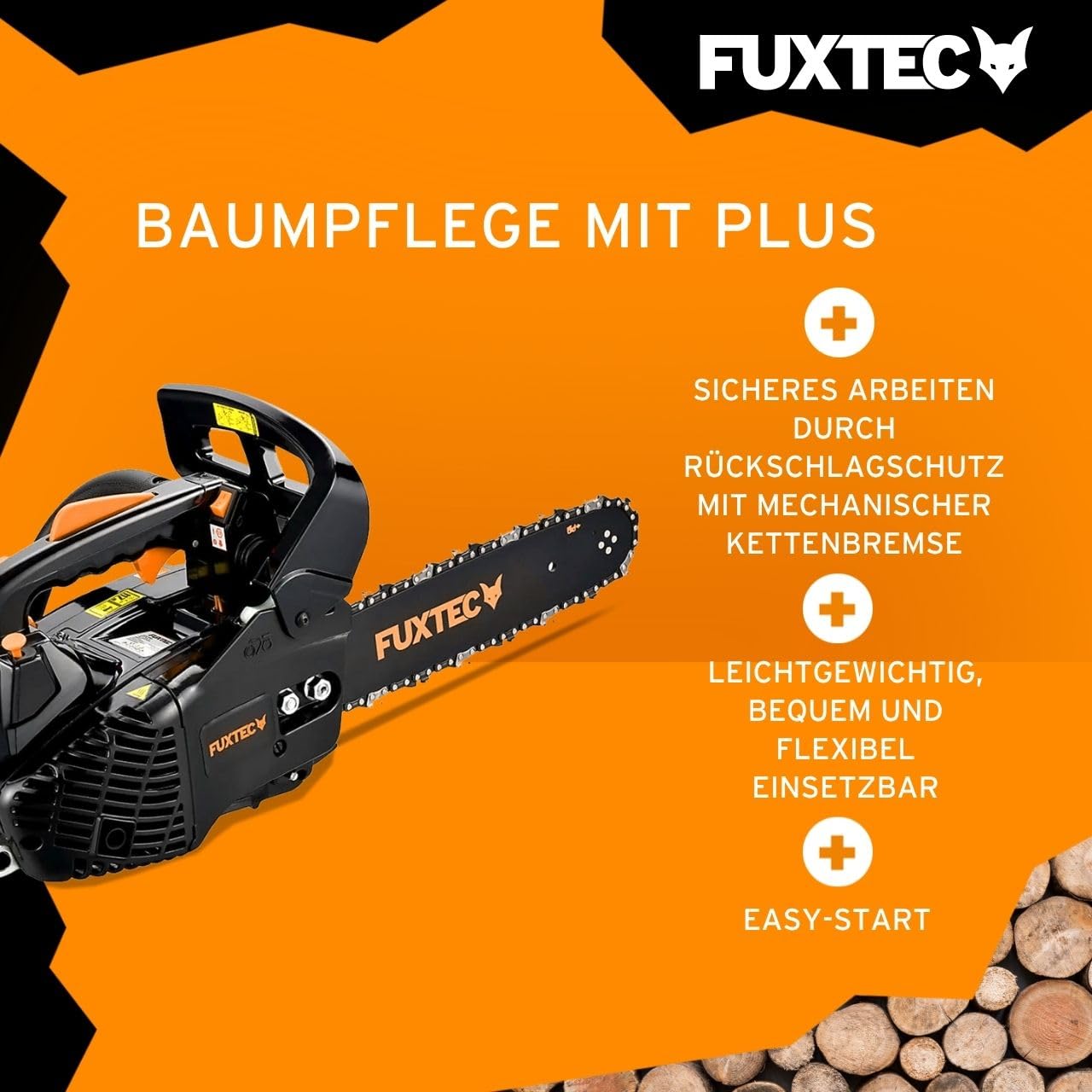 FUXTEC Benzin Baumpflegesäge FX-KS226 Kettensäge 25,4ccm – Schwertlänge 30cm – Motorsäge Top Handle/Einhandsäge