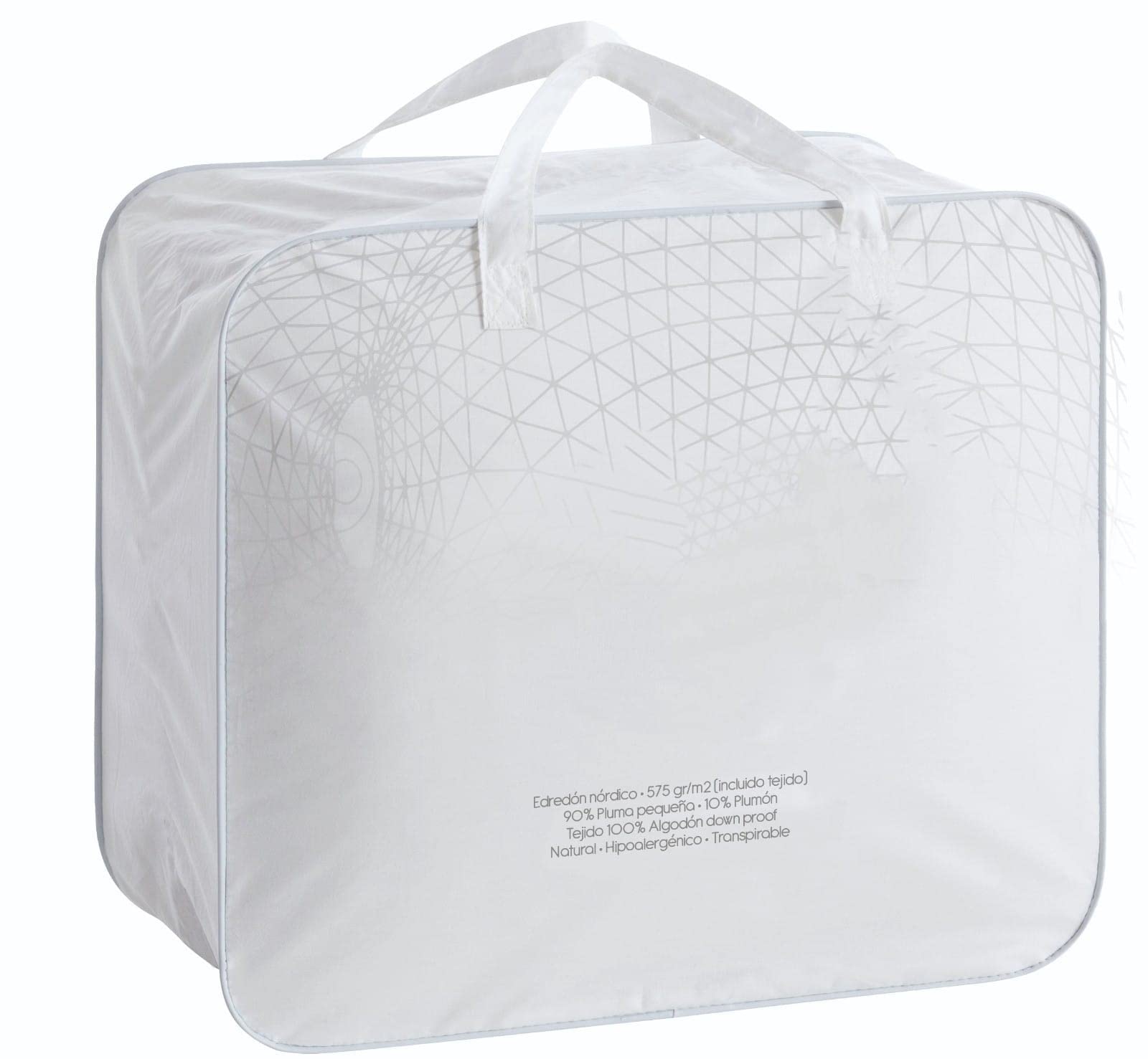 Purpura Home - Edredon Nordico Cama 150 de Pluma y Plumón de Pato y Oca para Invierno Algodón. Compatible con Funda Nordica. Gramaje 575 g/m2. Cama 150 cm (240x220). Mod. 1002 Color Blanco