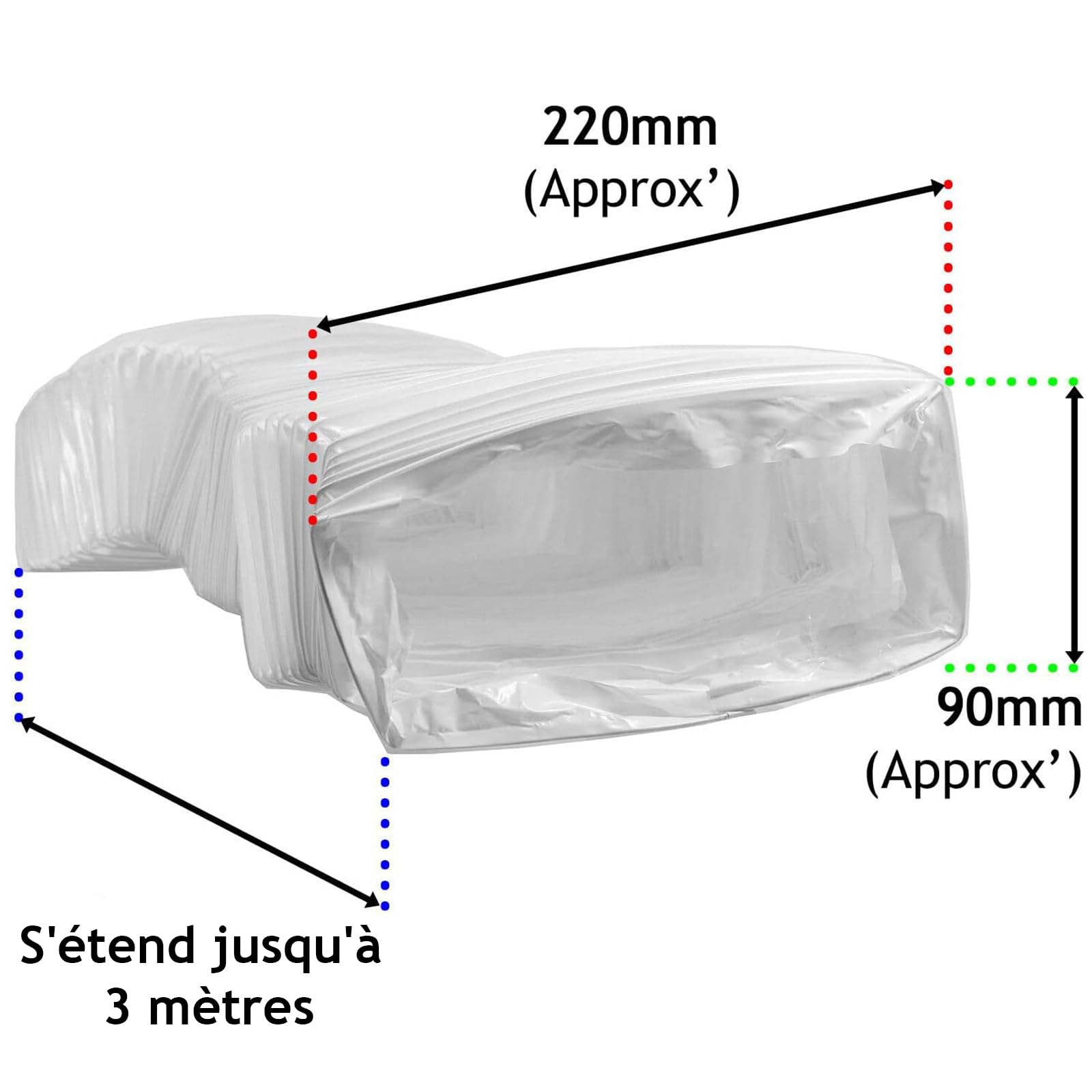 SPARES2GO Tuyau flexible rectangulaire en PVC pour ventilation et climatisation (220 mm x 90 mm, 3 mètres de longueur)