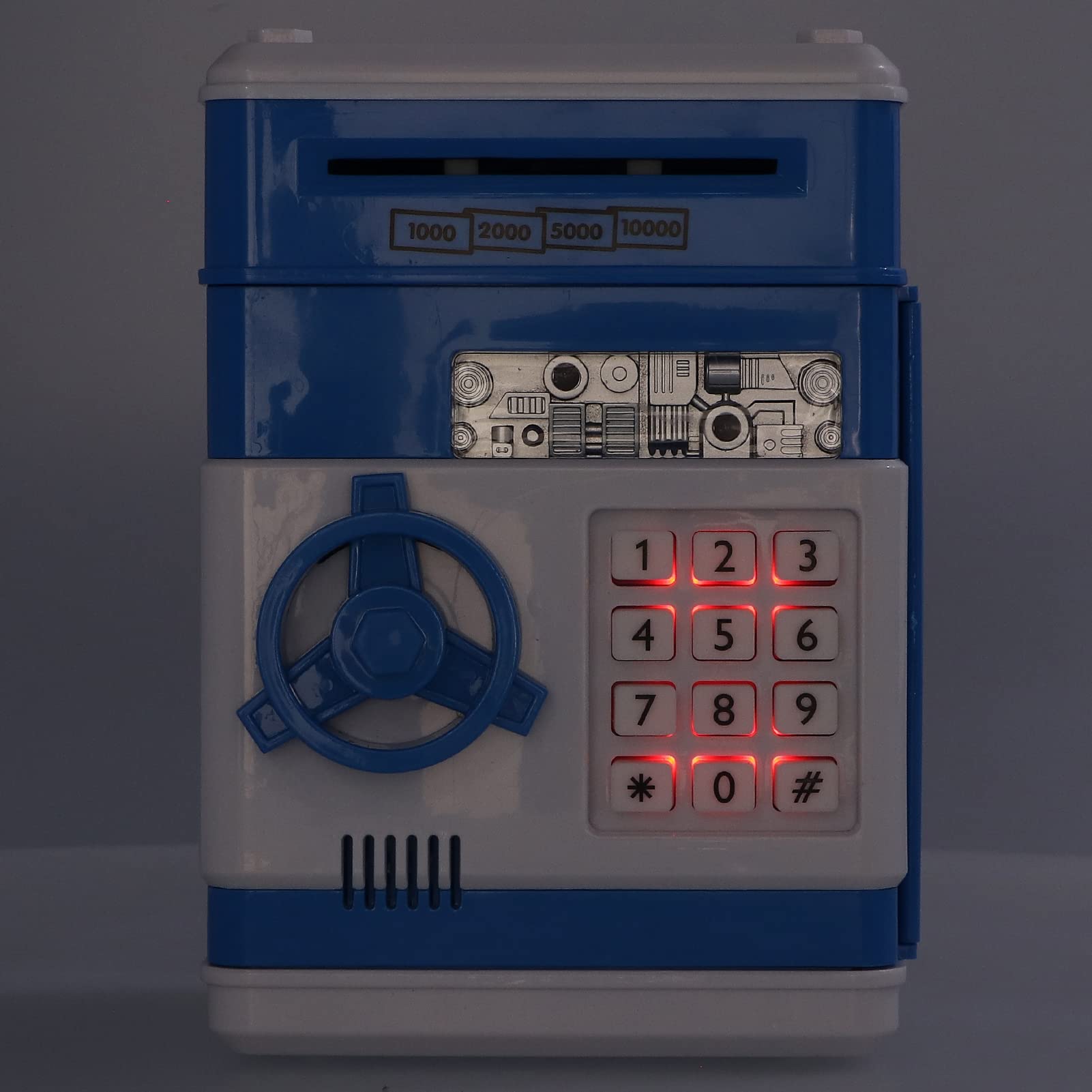 貯金箱 子供の誕生日プレゼント 貯金箱 コインチェック紙幣 Atm 電子ボックス入り 金庫用 金庫用 電気エレクトリコチェスト (青)