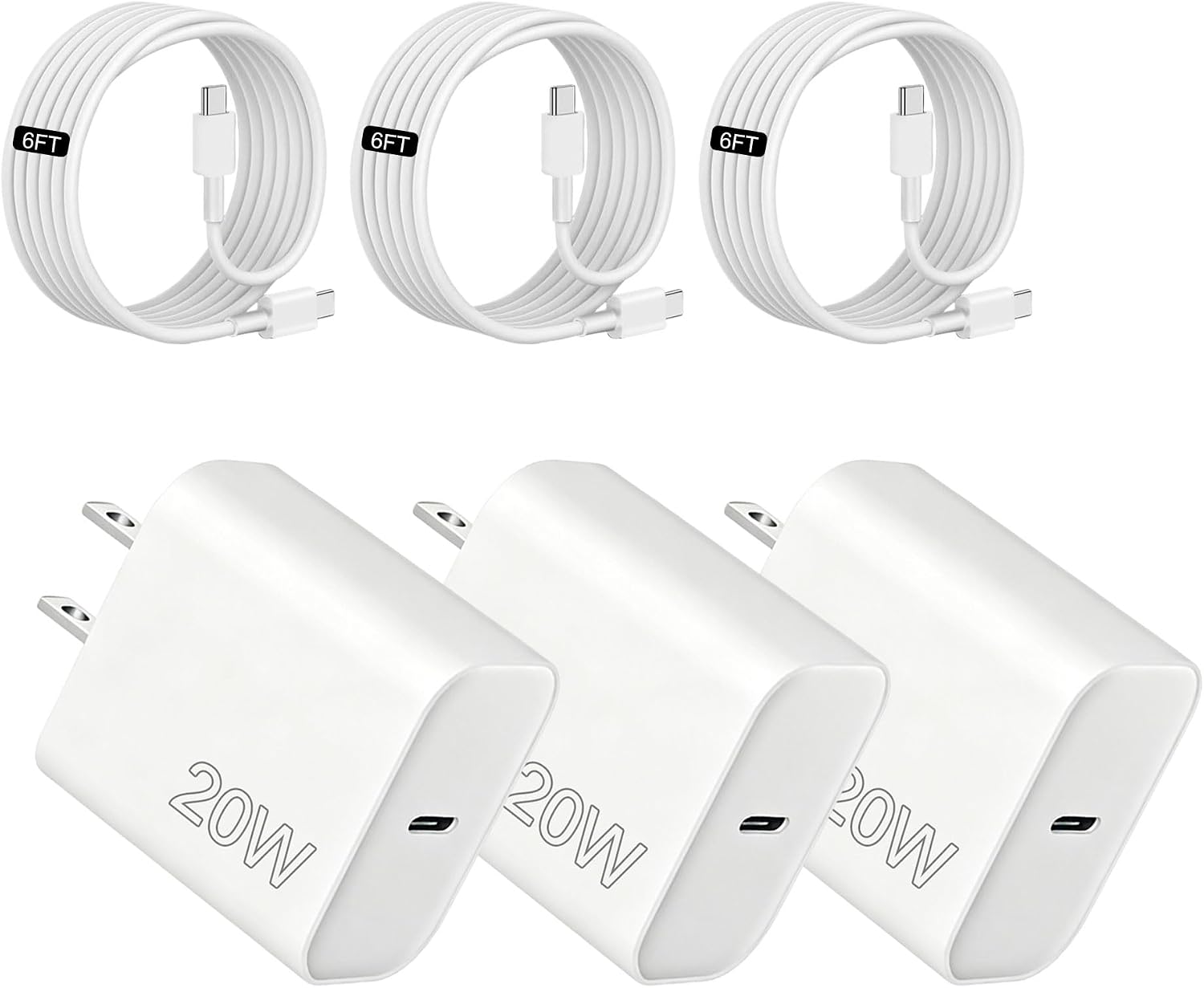 20W Fast Charger for iPhone 15 16 17, Portable Charging Block with 6FT USB-C Cable