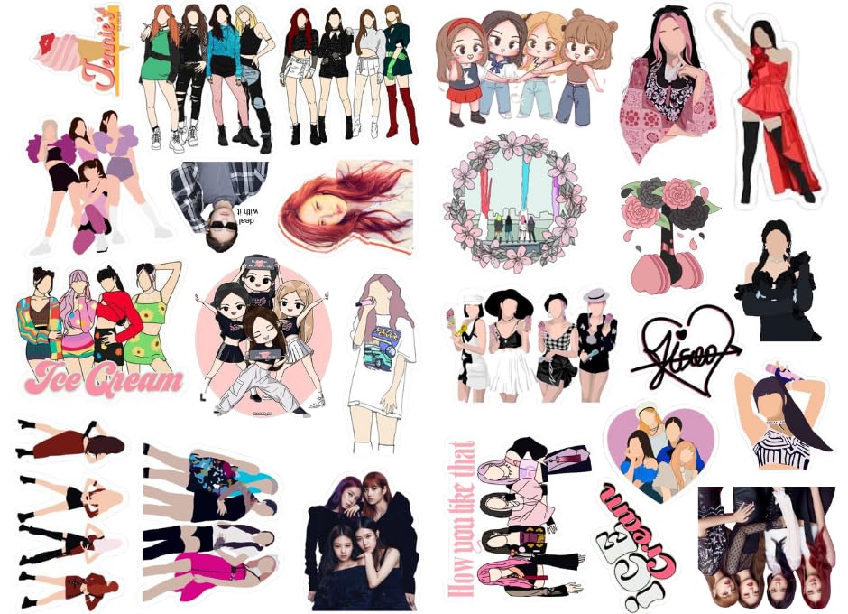 Image of Titu Ki Baatein 50 Pcs Stylish Stickers Inspired by Black Pink for Teen Girls. Trendy Singer Vinyl Decals Suitable for Laptops, Phones, Notebooks, Water Bottles, Cars, Guitars, Journals, and Luggage.