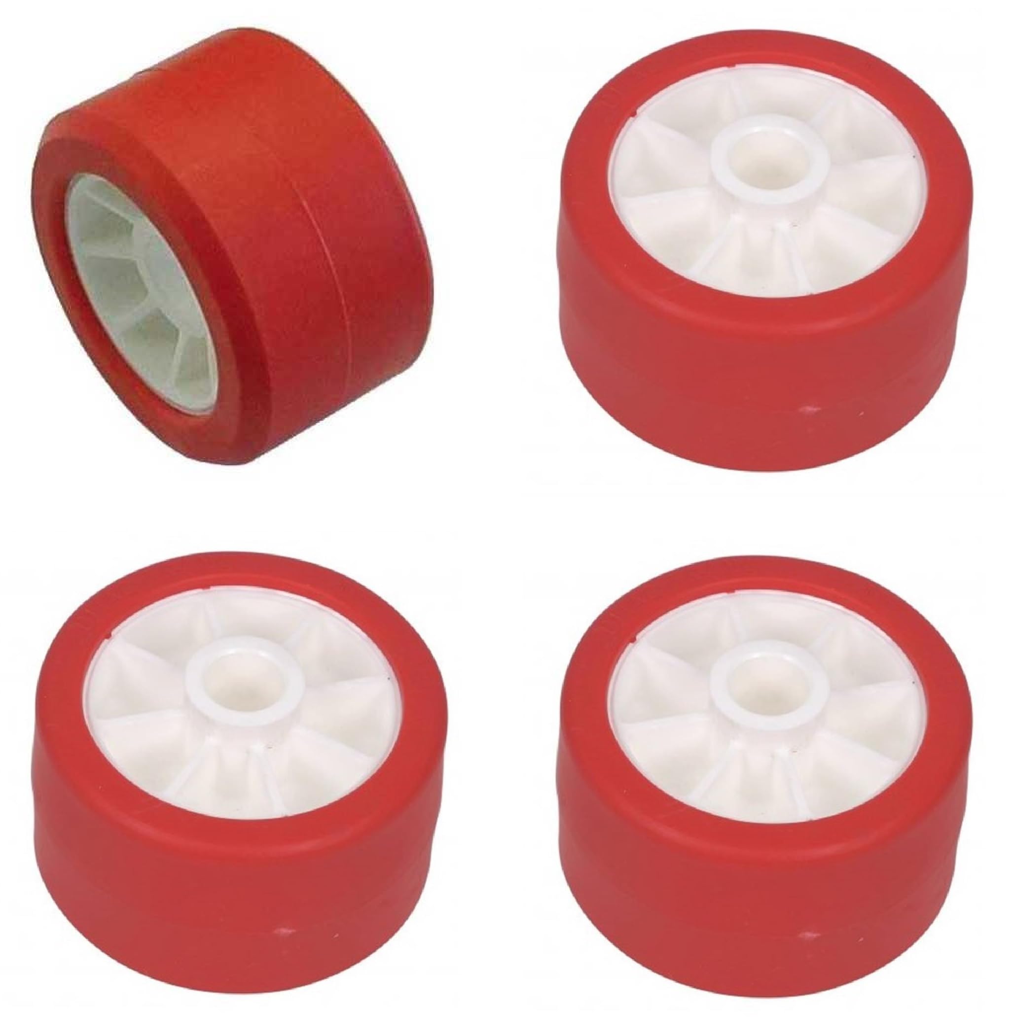 Lot de Galets Rouge pour remorque Bateau diamètre 120mm, entraxe 22mm, Rouleau bi-matière Ultra résistant et Non tachant, Fabriqué en France
