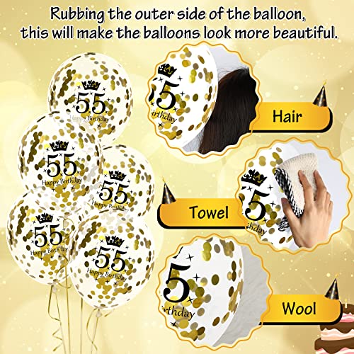Image of 55th Birthday Balloons for Men, 15 Pcs Black Gold Happy 55th Birthday Balloons, Black Gold 55th Birthday Party Decorations Balloons for Men Women 55th Birthday Decor