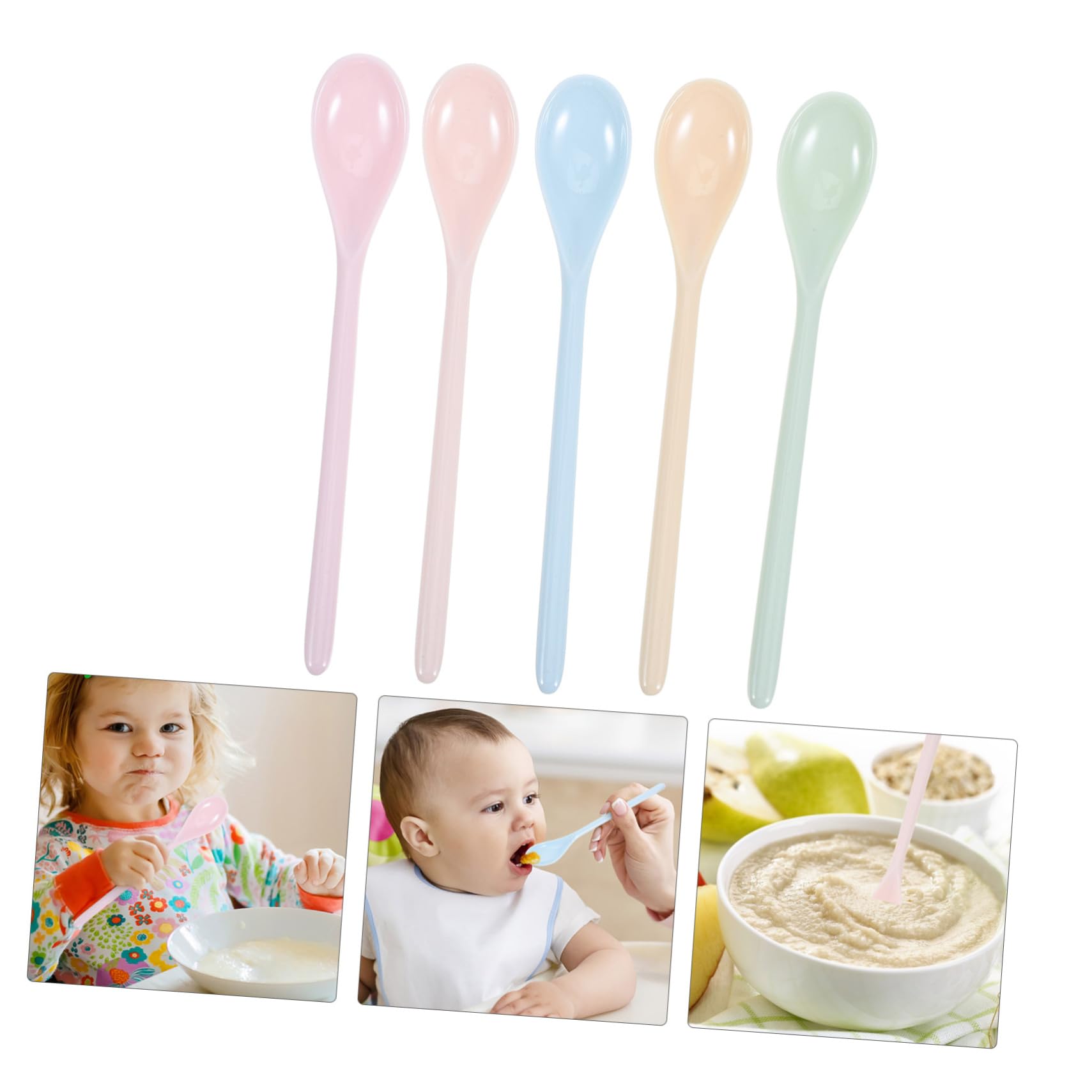 SOESFOUFU 5 Pcs Long Handle Spoons for Childsafe Plastic Stirring and Serving Spoons for Home and Kindergarten Use Engaging Dining Experience with Solid Colors