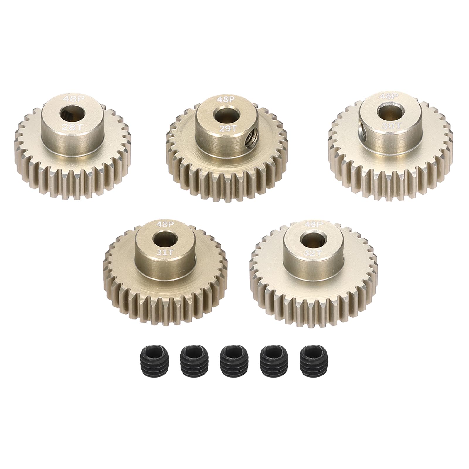 Rebower 5Pcs 48P Pinion Gear Set 28T 29T 30T 31T 32T for 3.175 mm Shaft Aluminium Alloy Pinion Gear with Screws for RC Motor