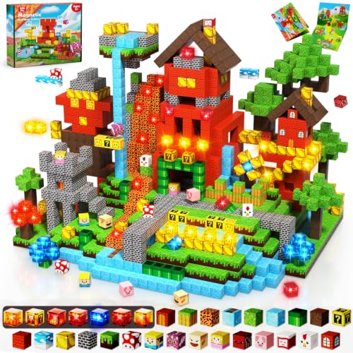 Magnetic Blocks with Light Blocks - 200PCS Magnetic Blocks for Kids Ages 4 5 6 7 8+ Magnetic Building Blocks STEM Montessori Sensory Toys for Kids Birthday Gifts for 8-12 Years Old Boys Girls