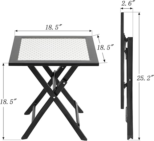 Miniatura 3 de Mesa auxiliar de patio, mesa plegable pequeña de 18.5 pulgadas para exteriores e interiores, mesa de bistró cuadrada con azulejos de metal y