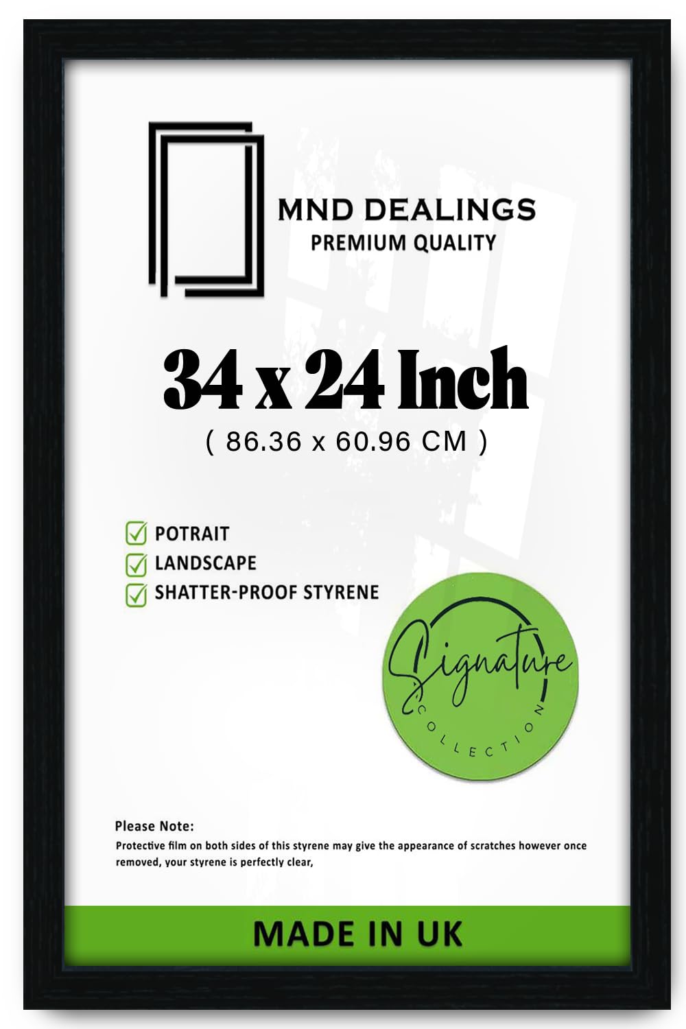 MND Dealings Elegant Flat Style Wide Black 34X24 (86.36X60.96 CM) Poster Frame| Use as Home Decor/Wall Gallery/Art work/Picture Frame | Solid MDF Wood with HD Perspex (Black) — image 1