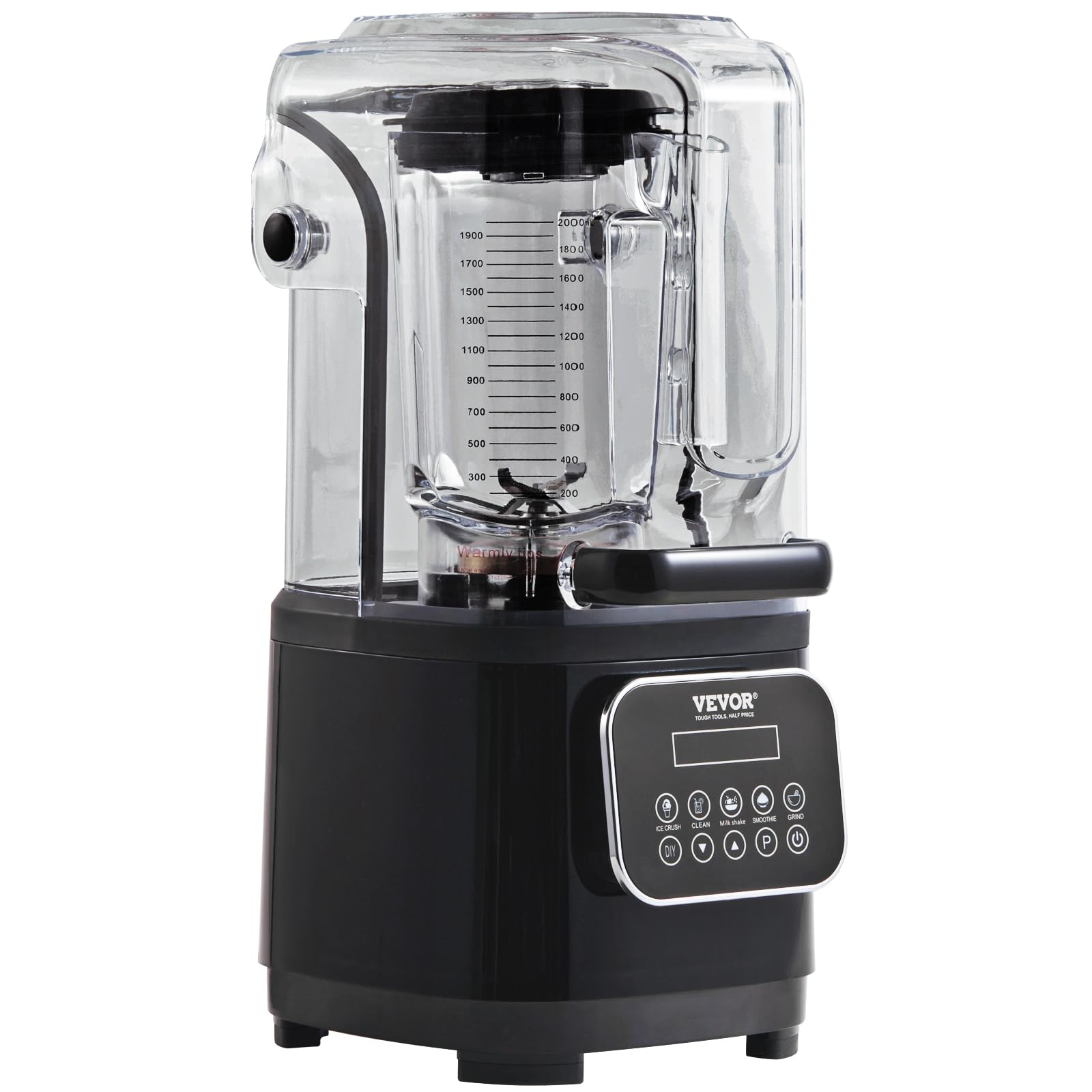VEVOR Mixeur Professionnel 2 L, Blender Électrique de Comptoir, Mélangeur Multifonctionnel avec Bouclier et Bol en Plastique, 9 Vitesses et 5 Fonctions, pour Boissons Glacées Milk-shakes Smoothies