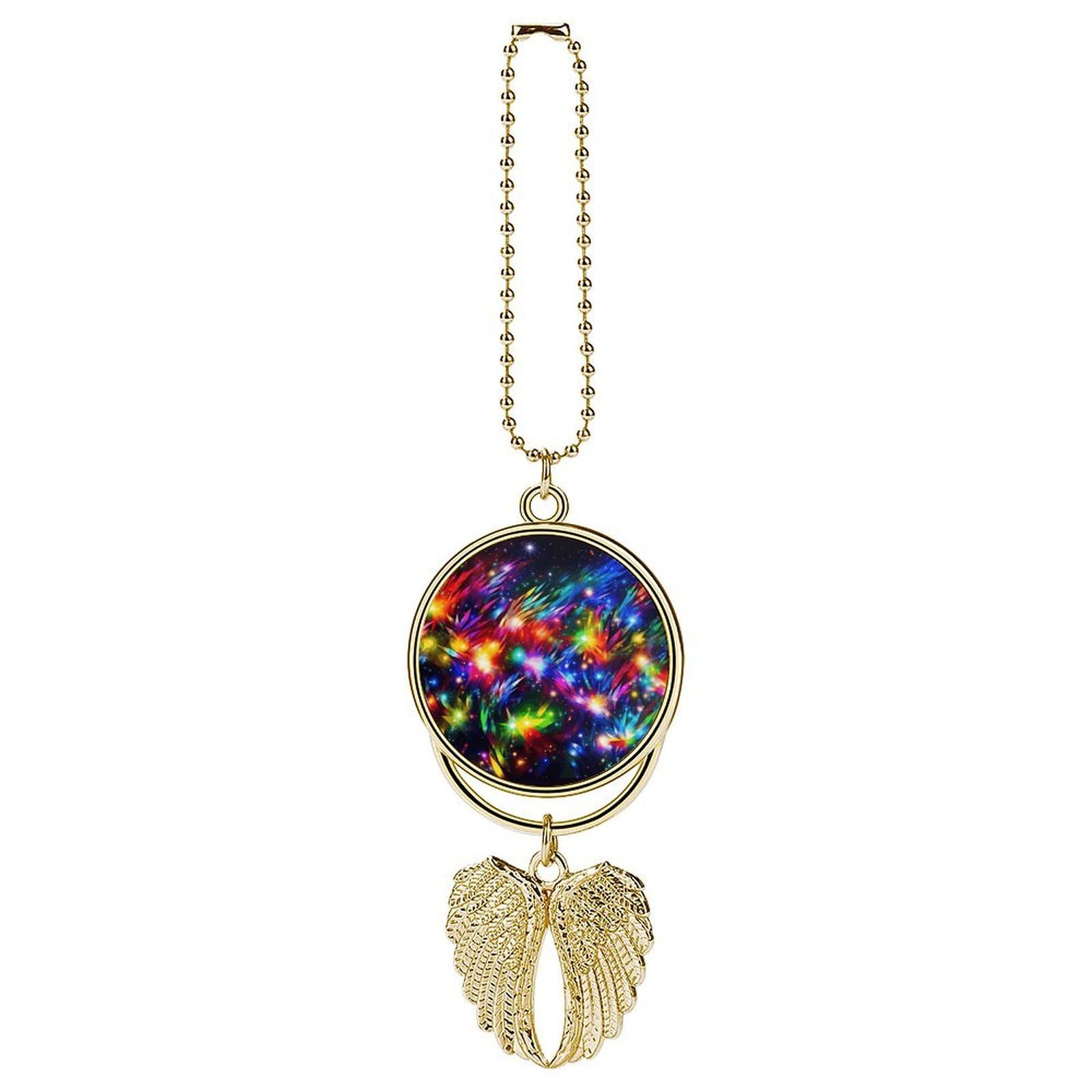 Bright Beautiful Colorful Art Car Pendant Car Rearview Mirror Pendant Custom Photo Car Hanging Ornament Car Rear View Mirror Hanging Accessories Angel Wing Car Charm Gift for Men Women