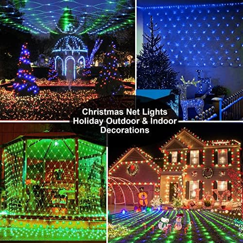 Christmas Net Lights Easy Install & 11 Modes Remote Plug in Dual Colour Net Lights Waterproof 200 LED Net Lights Outdoor Mesh Lights for Bushes Christmas Holiday Wedding Party Thanksgiving Decorations
