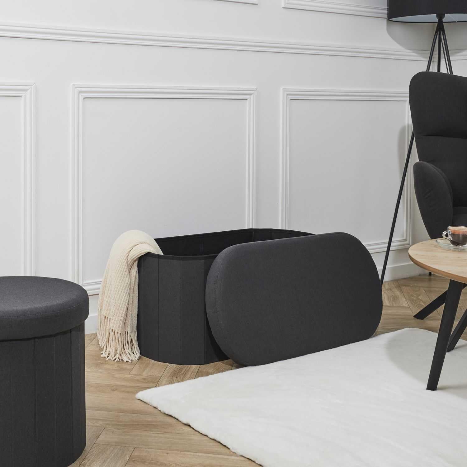 HOME DECO FACTORY - HD0194, Baúl Banco Plegable Negro, Modelo Pills M2, Mobiliario, Asiento, Baúl y Banco Plegable, 76x38x38 cm, Altura Asiento 38 cm, Negro