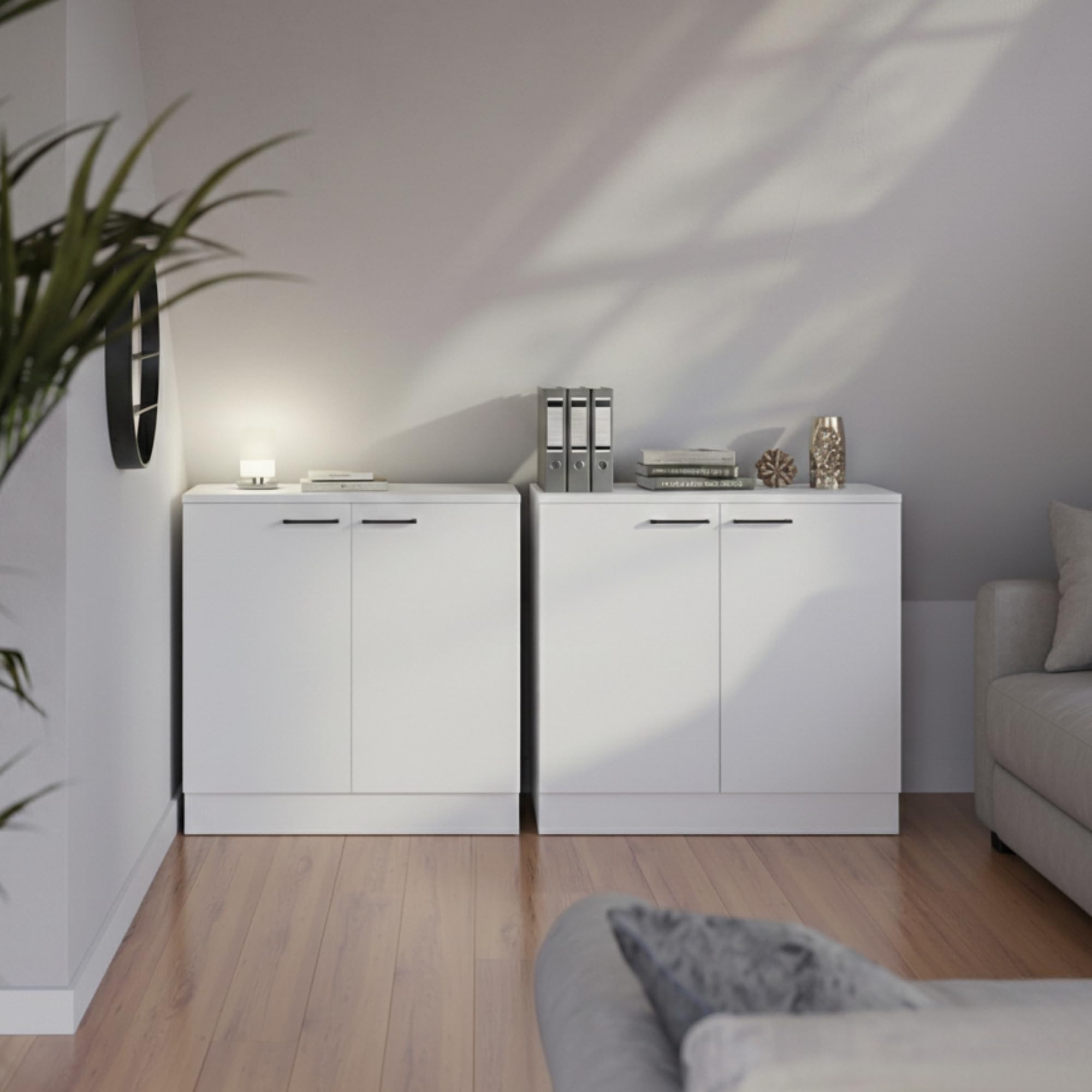INNOVAHOME Armario Abuhardillado 80cm – Mueble Bajo Tejado con Estructura Maciza de 18mm (Cuerpo y Trasera), Tiradores de Metal y Estante Ajustable – Blanco Glacial