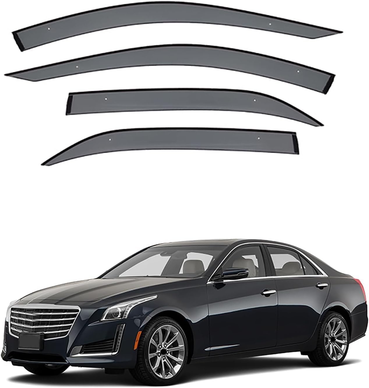 FengXH 4Pcs Smoke Tint Car Window Deflectors for Cadillac Cts MK3 2014-2024
