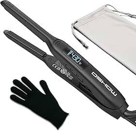 DSHOW Chapinha Tipo Lápis, 3/10" chapinha,corte Pixie e franja, mini alisador de cabelo com tela de LED, temperatura ajustável, desligamento