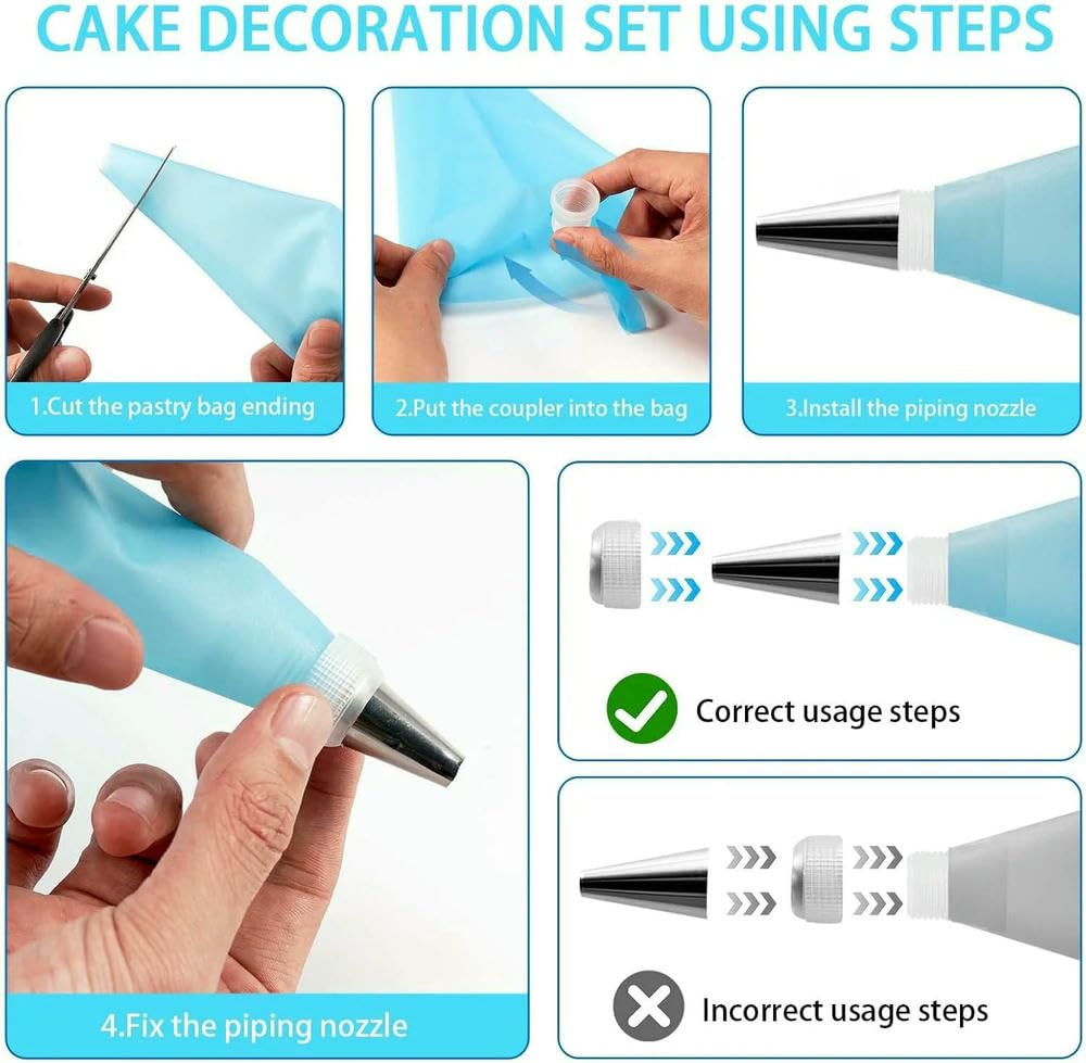 Kit de 200 Douilles pour décoration de gâteaux, Plateau tournant et Outils complets - Ensemble d'outils de pâtisserie Professionnels à Faire soi-même