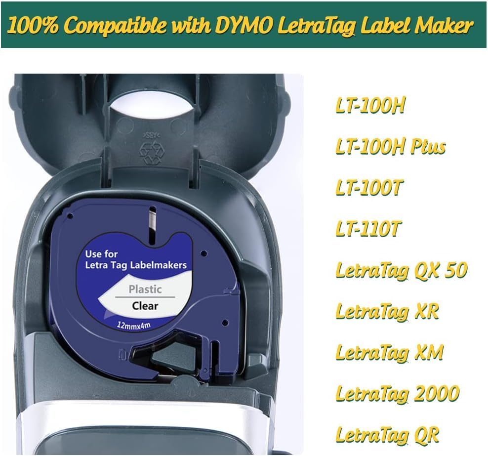 Hehua Label Maker Clear Tape Compatible for Dymo Refills Clear 16952 S0721530 Transparent Plastic Label Tape for Dymo LT-100H LT-100T Plus LT-110T QX50 2000 XR, 12mm x 4m, 10 Pack - Image 7