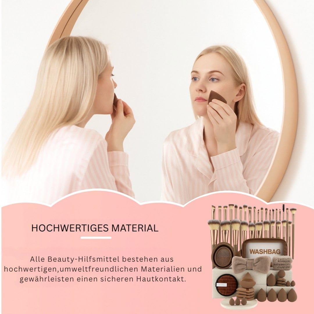 56-teiliges Make-up Pinselset mit Schwämmen, Stirnband & Tasche – Profi-Qualität