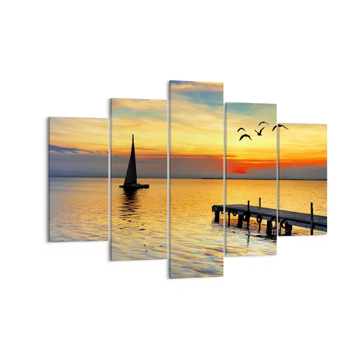 Bilder auf Leinwand 150x100cm Leinwandbild Strand landschaft wasser brücke Groß XXL Wanddeko Bild Schlafzimmer Set 5 teilige Wandbilder Dekoration Wohnzimmer Canvas Wand Kunstdruck Art EA150x100-2535