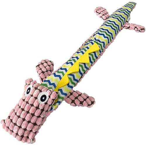 AZSSMUK Dog Toys No Stuffing Squeaky, Puppy Chew Teething Toys Unstuffied for Small & Medium Breeds with Three Squeakers Not for Aggressive Chewers- 21'' (Pink)
