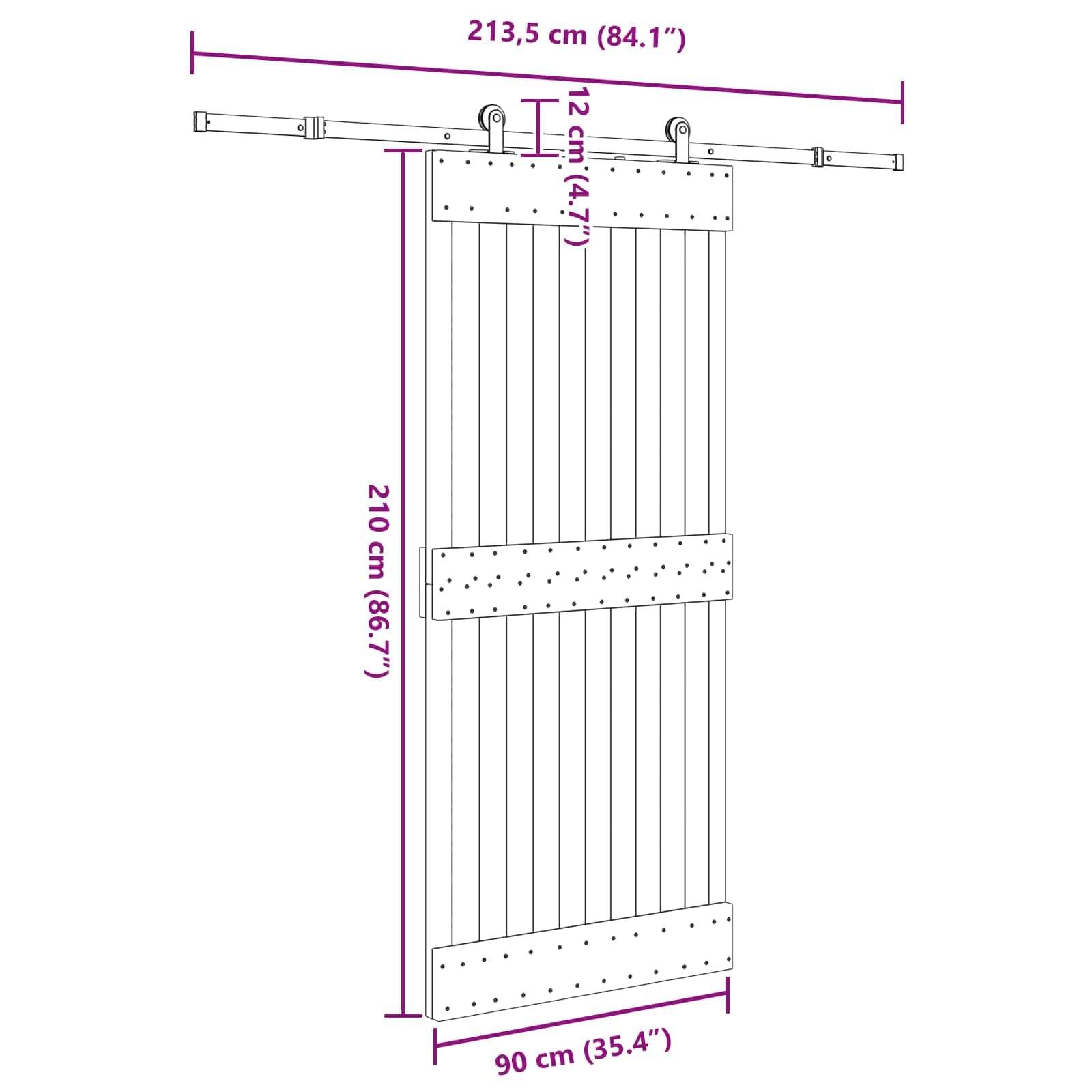 NARVIK - Porta scorrevole in legno massiccio, 90 x 210 cm, sistema di porta scorrevole con binario in acciaio verniciato a polvere, per interni
