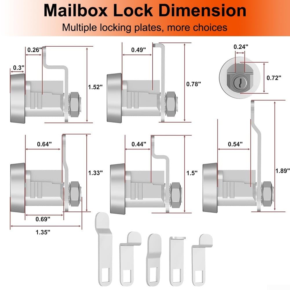 L-1172C Briefkastenschloss, Ersatz-Zylinder-Set aus Zinklegierung, mit 2 Schlüsseln und 5 Verriegelungslaschen, sicheres Briefkasten- oder Schrankschloss in Silber-Finish (6 Set)