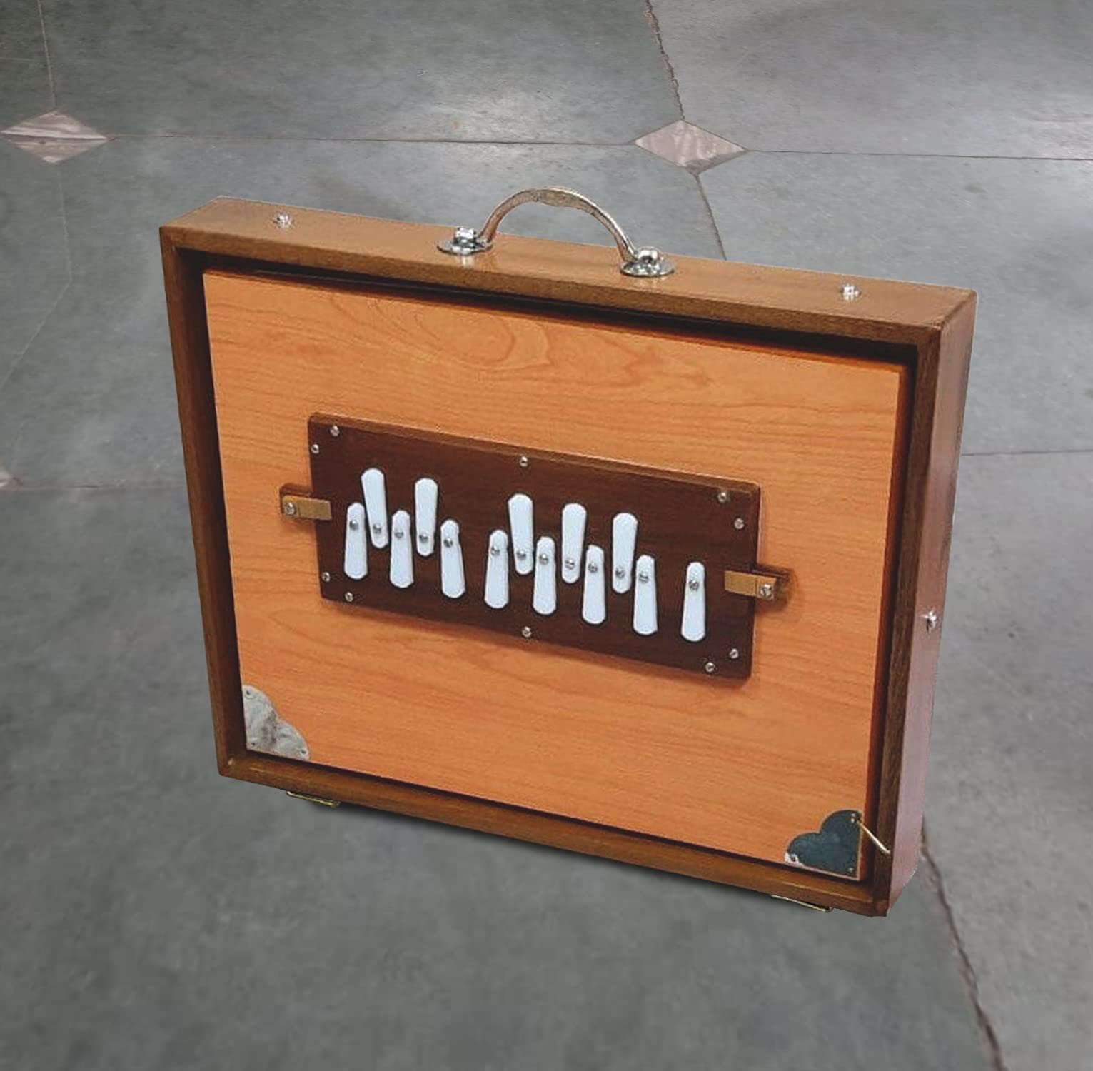 Shruti Box, groß und klein, reines Teakholz, Sur Peti mit Formtasche, natürliche Farbe, Musikinstrument, gestimmt 432 Hz und 440 Hz (hergestellt in Indien)