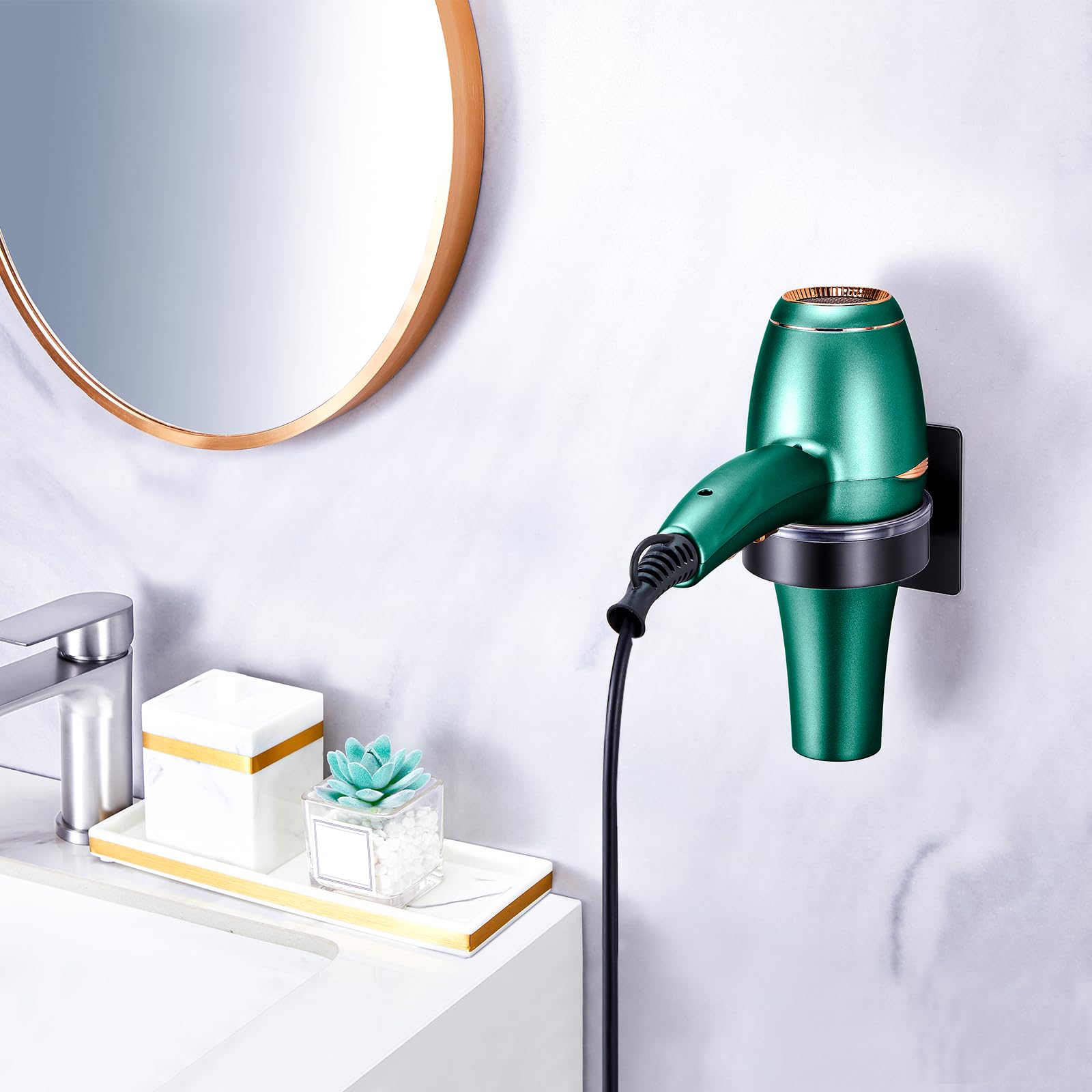 Soporte de Pared para Secador de Pelo Autoadhesivo, Negro