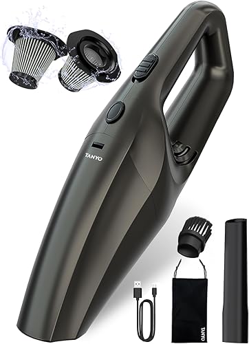 TANYO Aspirador de mano inalámbrico Pro, mini aspiradora de coche recargable con filtro HEPA inoxidable, pequeño portátil de mano interior del coche TANYO Aspirador de mano inalámbrico Pro, mini aspiradora de coche recargable con filtro HEPA inoxidable, pequeño portátil de mano interior del coche