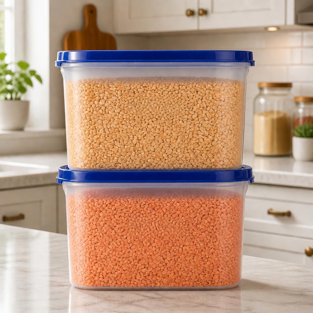 Cutting EDGE Sello antimicrobiano | Recipientes de almacenamiento de protección antibacteriana ovalados | Cocina modular | para Harina, Modular, 1200ml, Juego de 2, Azul Marino