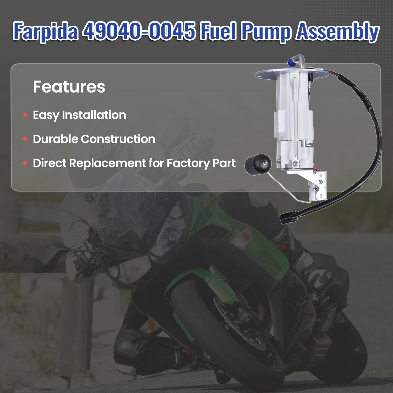 49040-0045 Fuel Pump Assembly Fits for Kawasaki ZR1000 Z1000 ZX1000 Ninja 1000 2011-2013, Fuel Pump Gas Petrol Sender Unit Replace 49040-0045