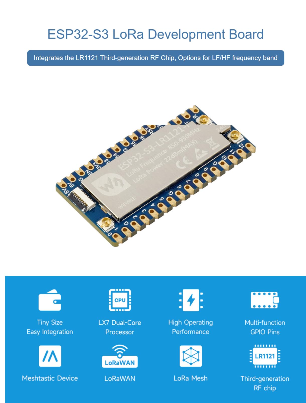 TUOPUONE Carte de développement ESP32-S3 LoRa (ESP32-S3-LR1121-HF), intègre la puce RF LR1121 de troisième génération, prend en charge la communication sans fil LoRa sous-GHz/2,4 GHz