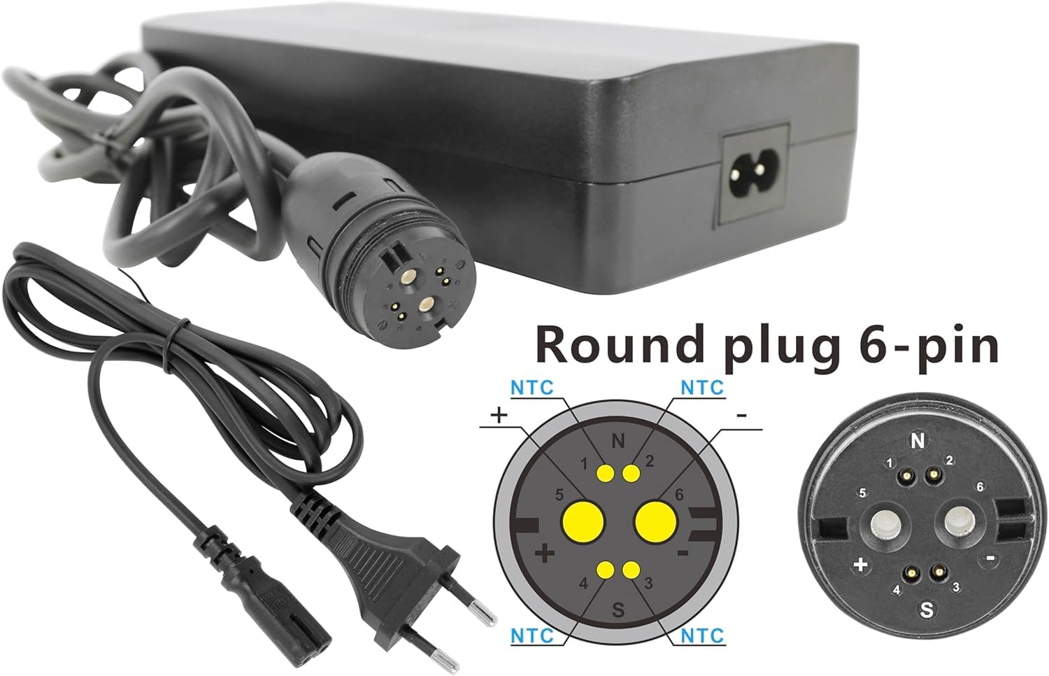 PowerSmart 42V 4A Ladegerät für 36V Akkus von Rotwild, BMZ, Impulse, Brose, mit 6-Polige Rosenberger-Anschluss