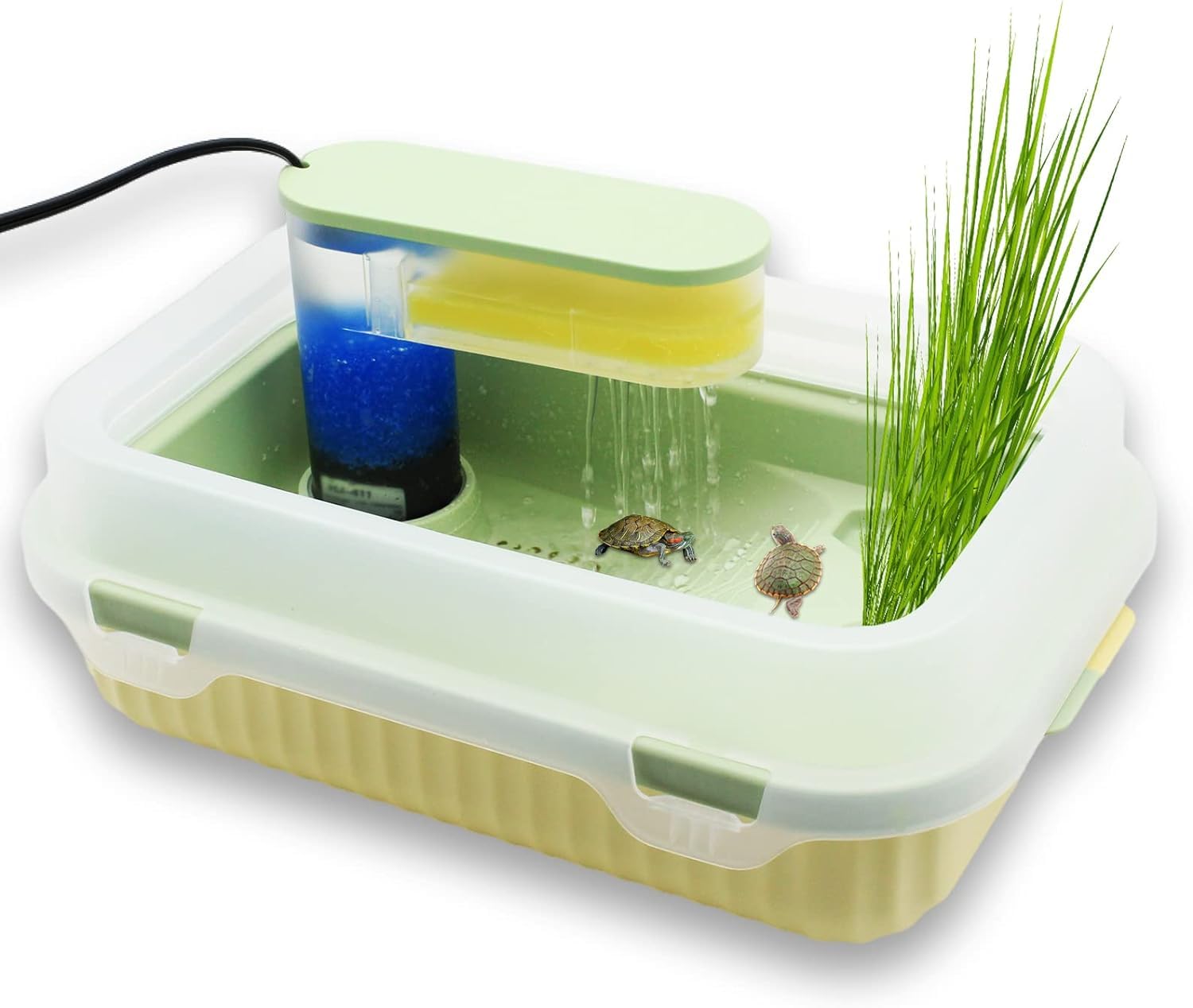 Turtle Tank Aquarium Turtle Habitat Kit with Basking Platform, Water Filter, High Anti-Escape Fence Reptile Terrarium Tortoise Habitat for Turtle Frog Hermit Crab