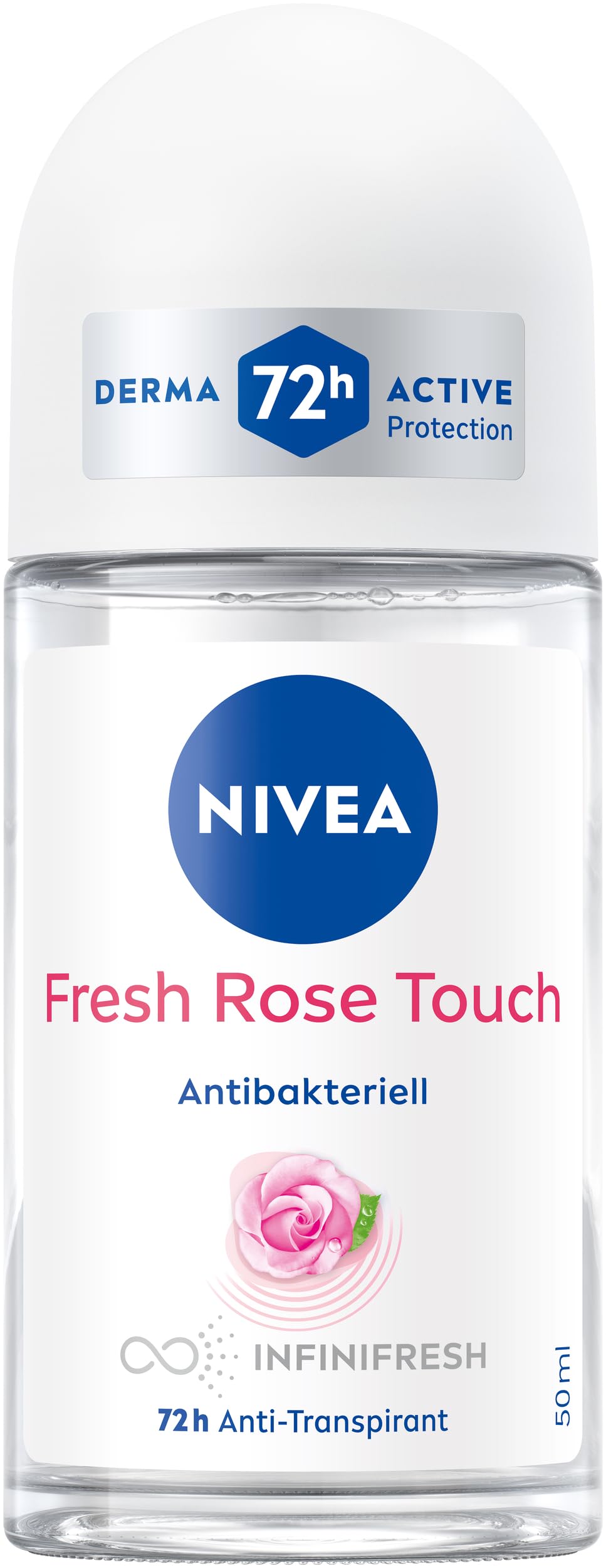 NIVEA Fresh Rose Touch Deo Roll-On, Antitranspirant mit 72h Schutz, Deodorant mit einzigartiger INFINIFRESH Formel und Rosenblütenduft (50 ml)