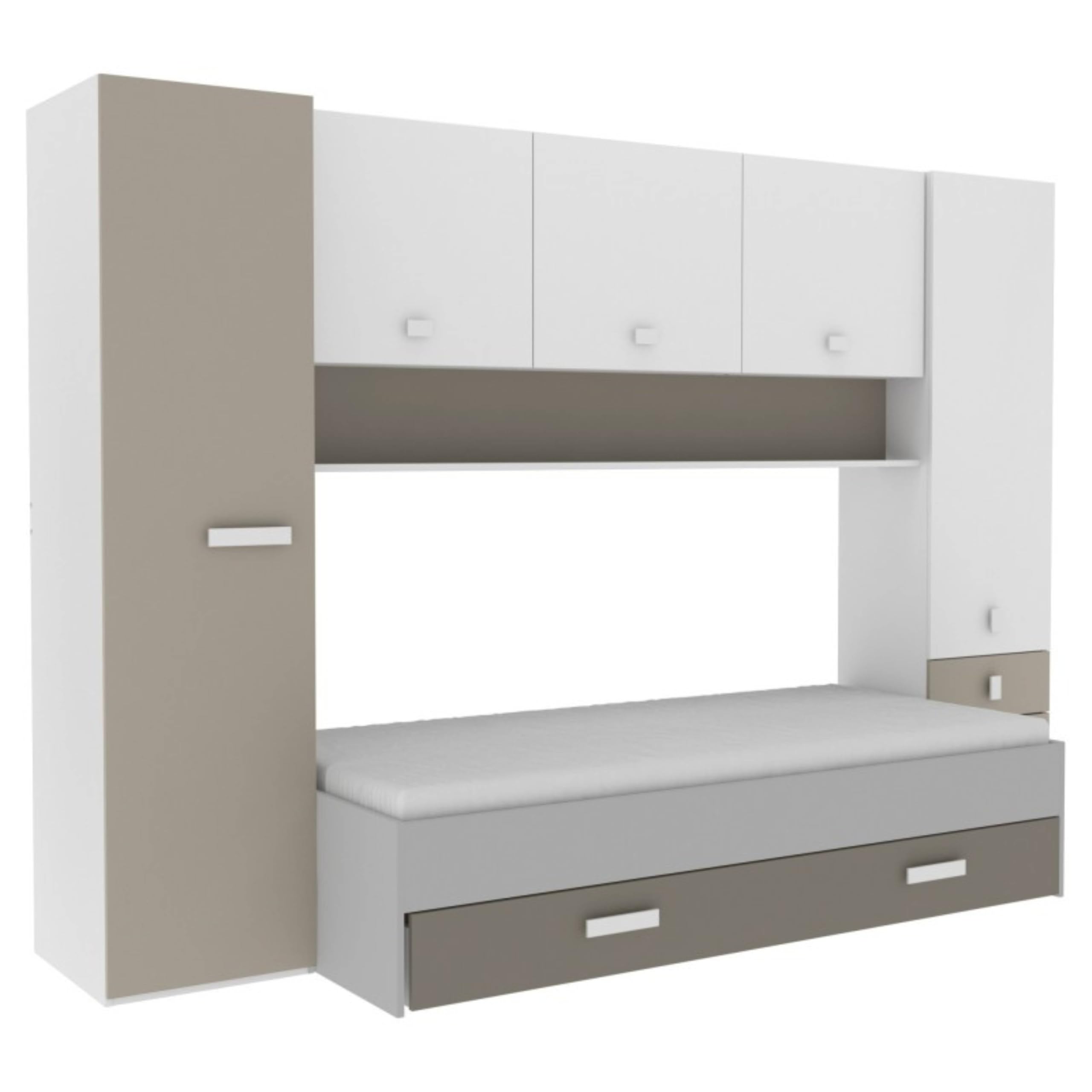 Miroytengo Pack Dormitorio Infantil Juvenil Tidy Color Blanco Y Arcilla Habitación Moderno (Armario + Cama + Cajón)